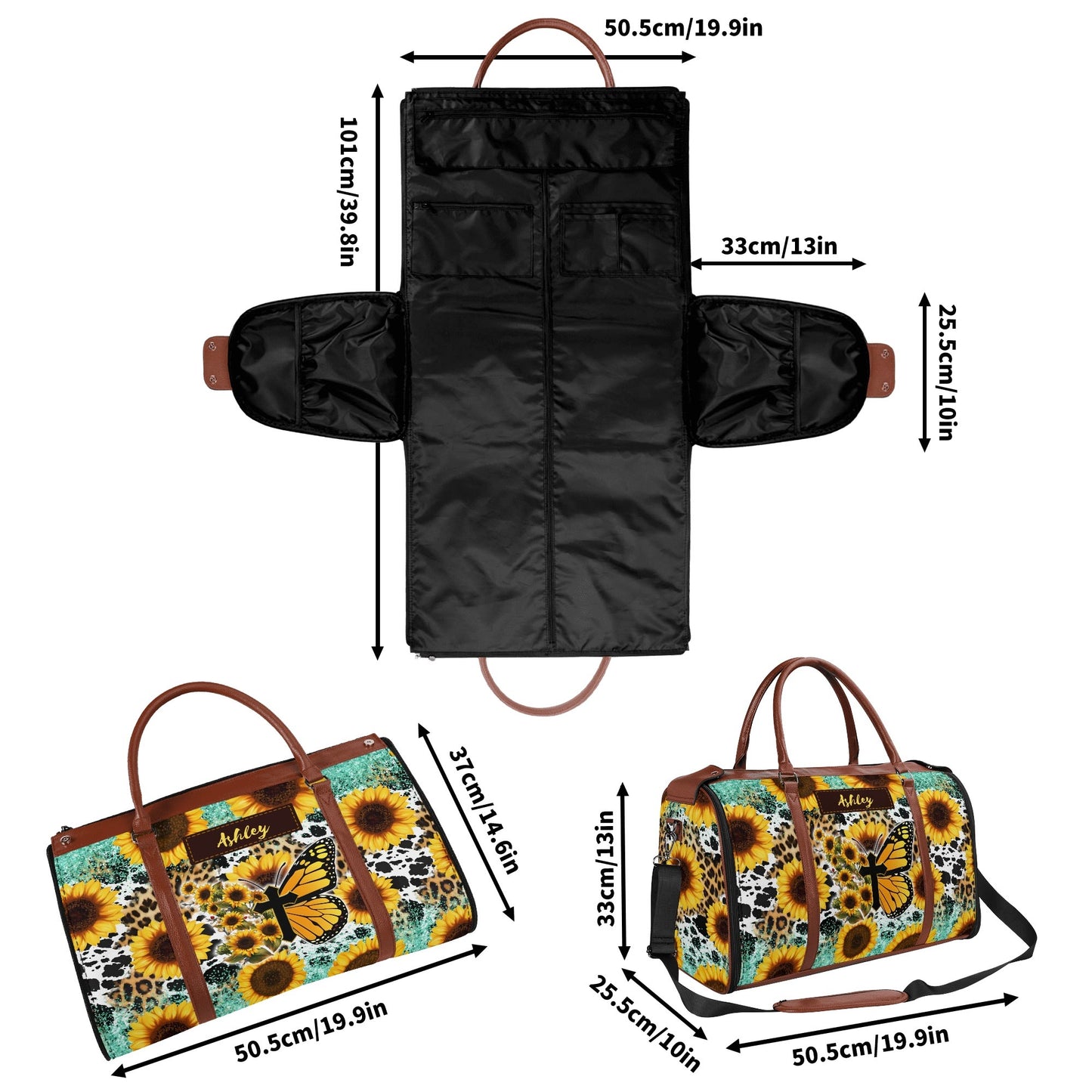 Personalized Leather Duffle Bag Foldable Travel Bag