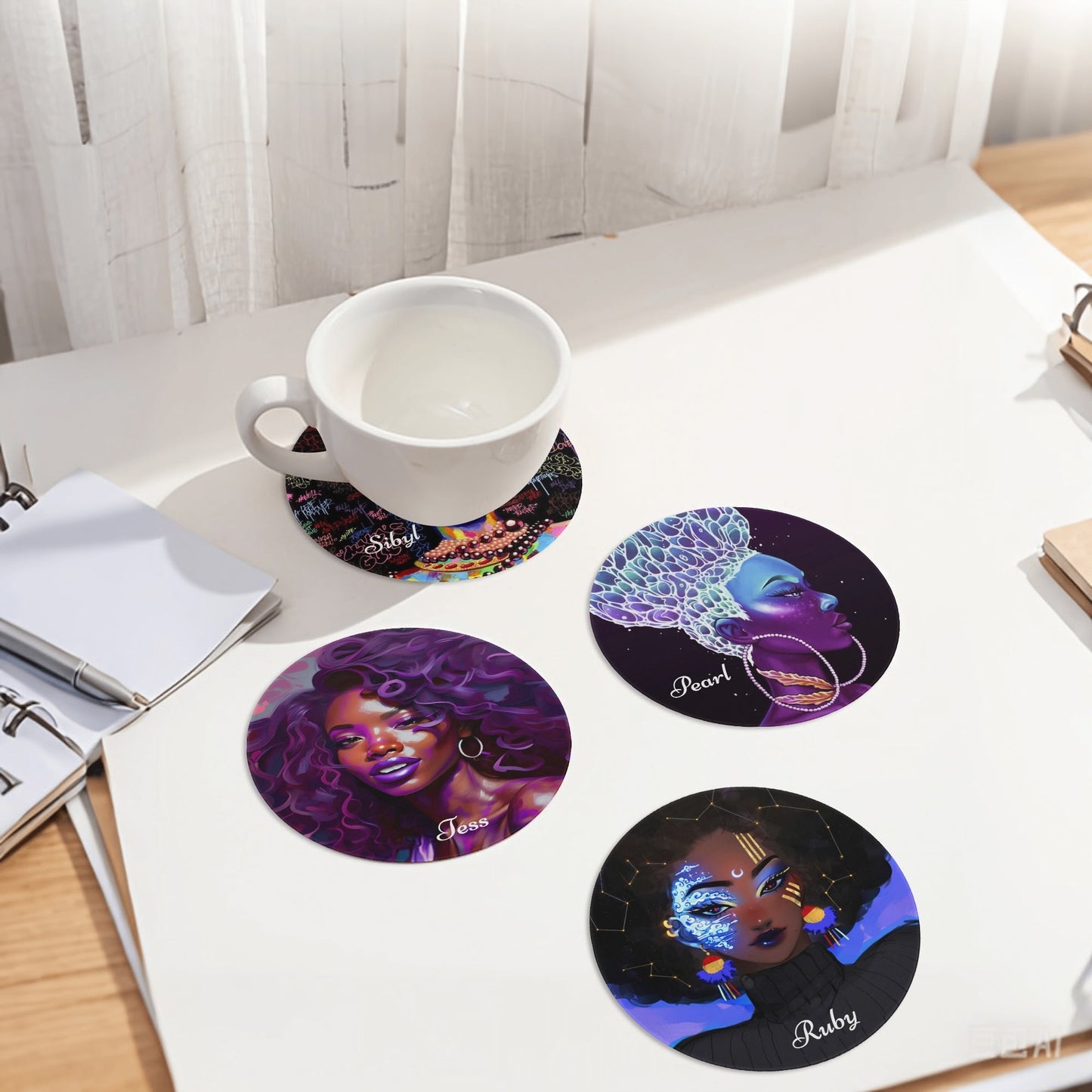 4 Designs Personalzied Round Ceramic Coasters 4 Pcs