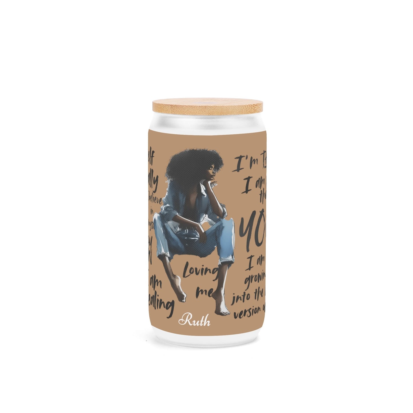 Frosted 16oz Glass Cups with Bamboo Lid Beer Can Tumbler