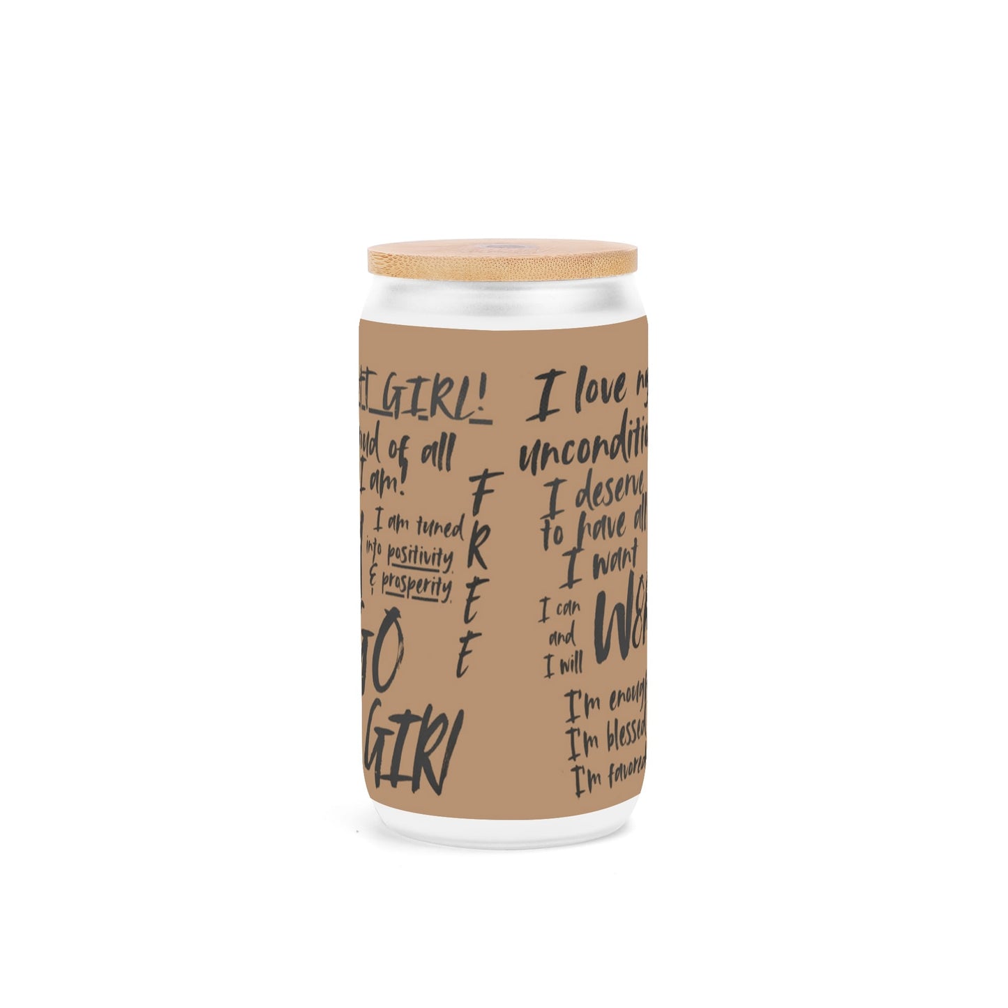 Frosted 16oz Glass Cups with Bamboo Lid Beer Can Tumbler
