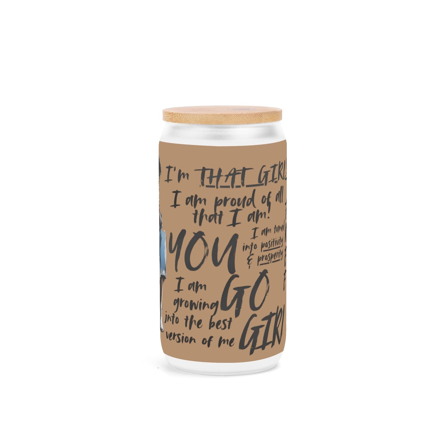 Frosted 16oz Glass Cups with Bamboo Lid Beer Can Tumbler