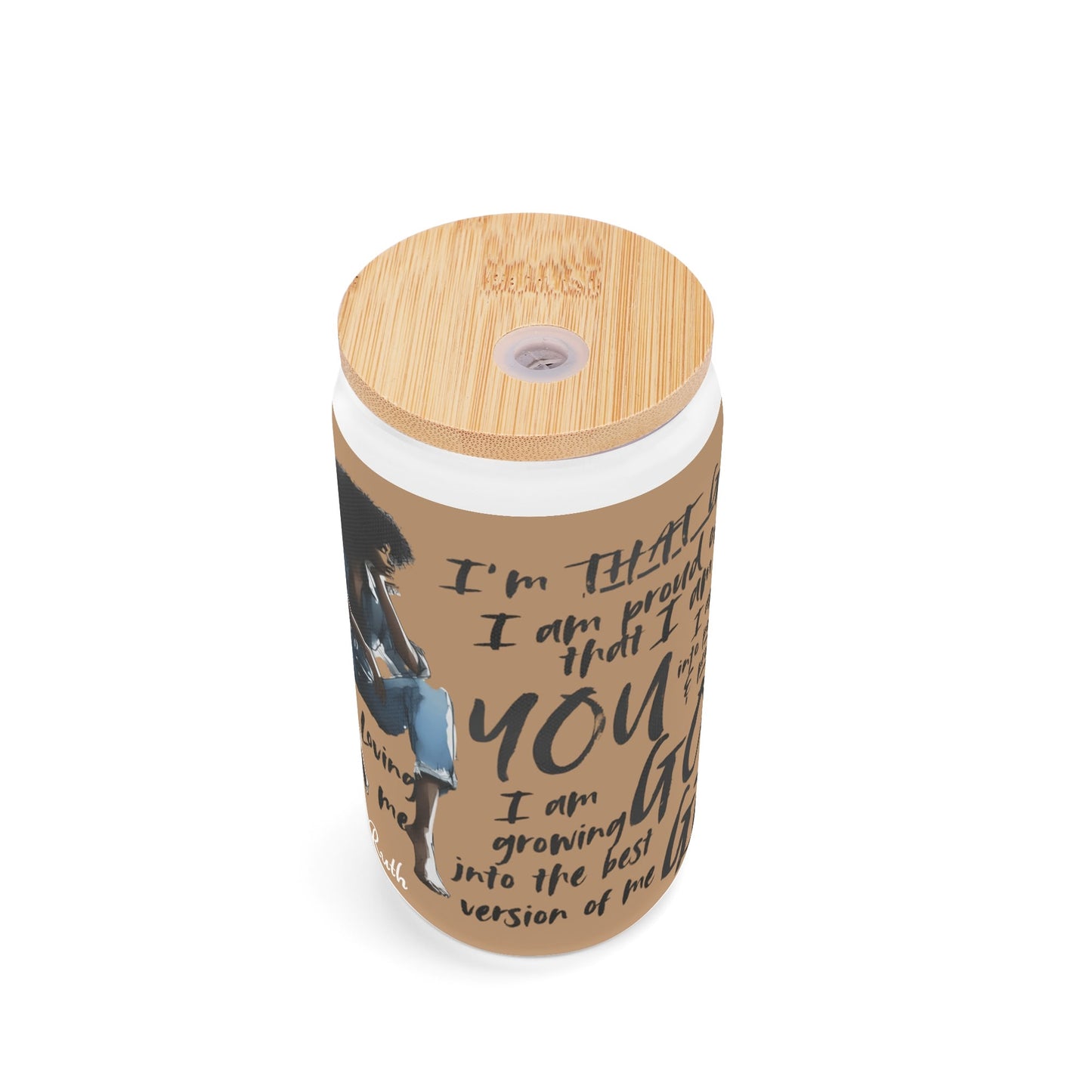 Frosted 16oz Glass Cups with Bamboo Lid Beer Can Tumbler