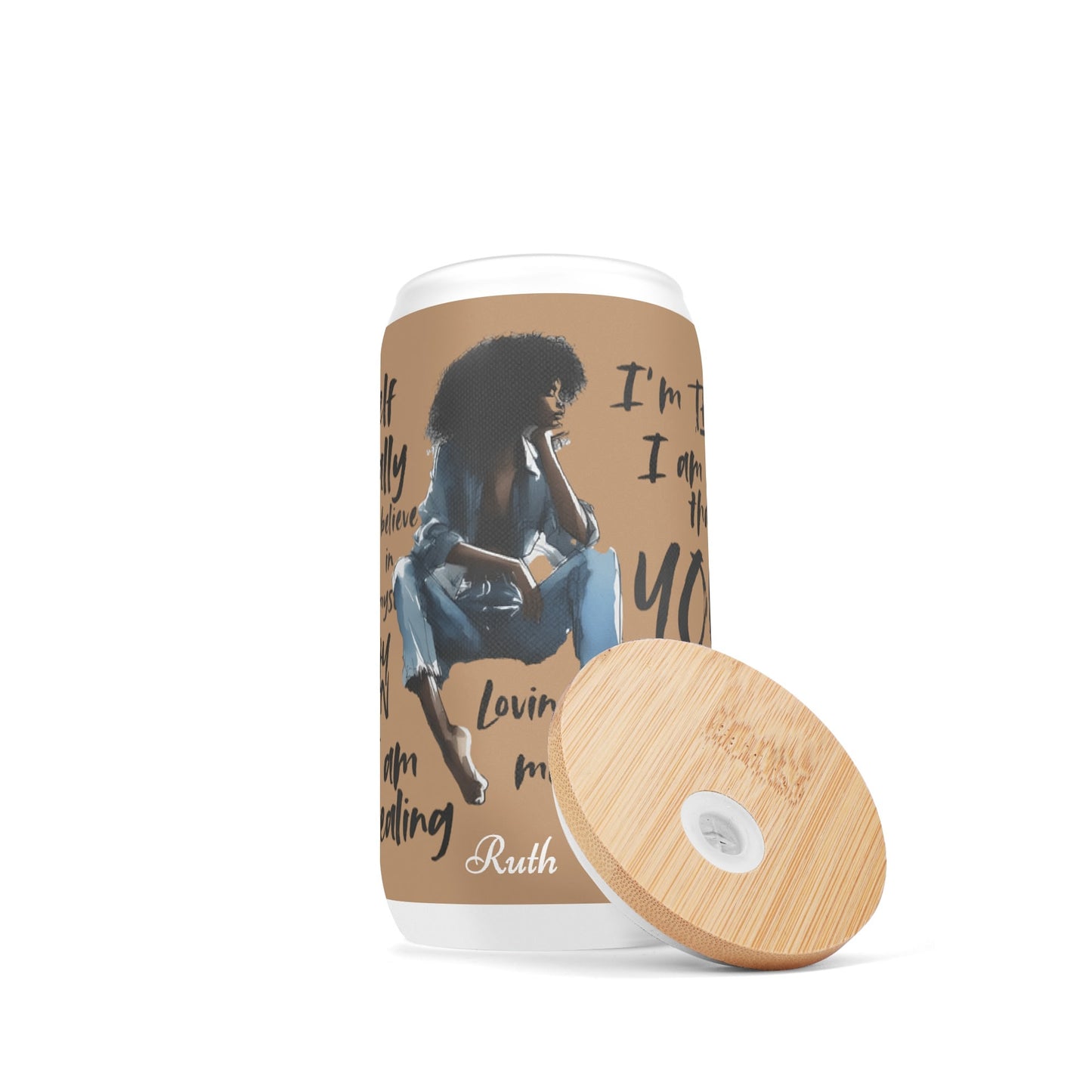 Frosted 16oz Glass Cups with Bamboo Lid Beer Can Tumbler