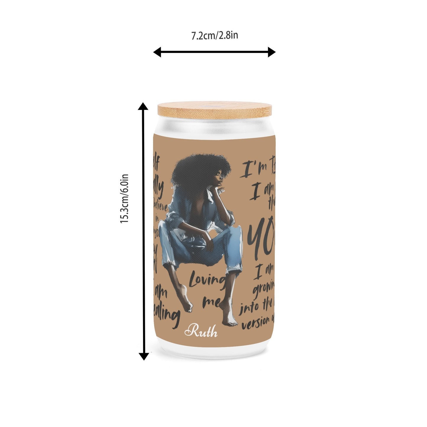 Frosted 16oz Glass Cups with Bamboo Lid Beer Can Tumbler
