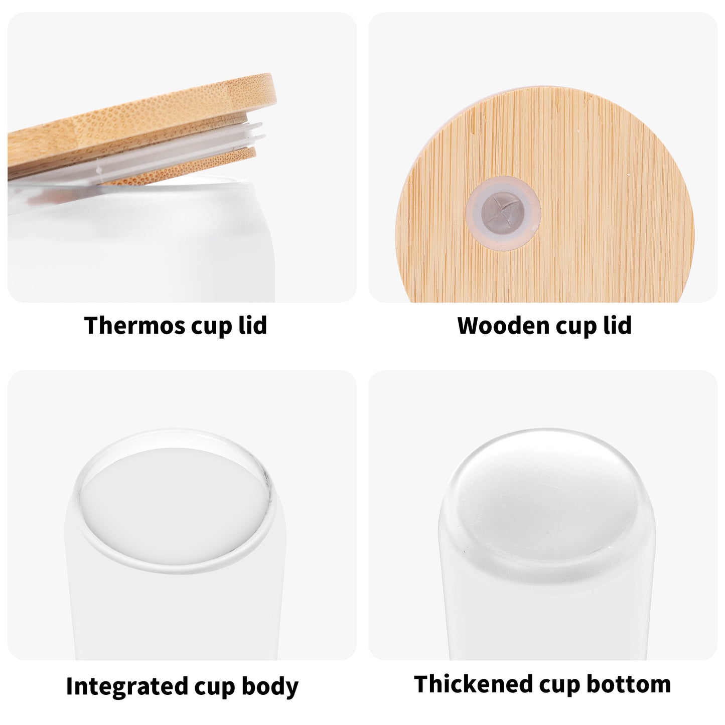 Frosted 16oz Glass Cups with Bamboo Lid Beer Can Tumbler