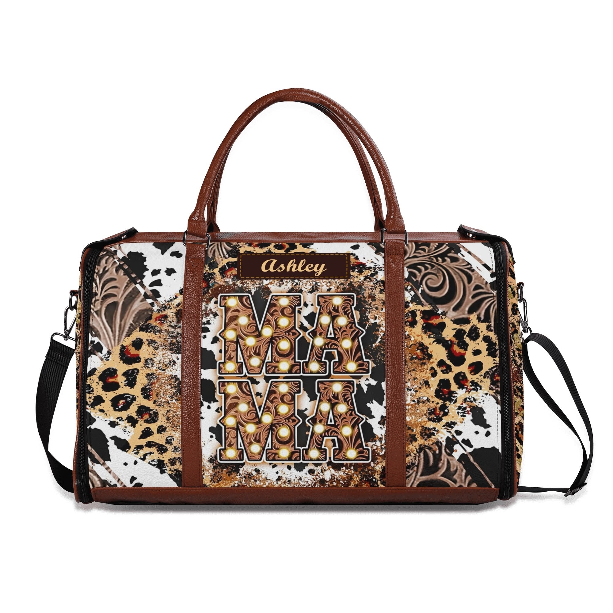 Personalized Leather Duffle Bag Foldable Travel Bag