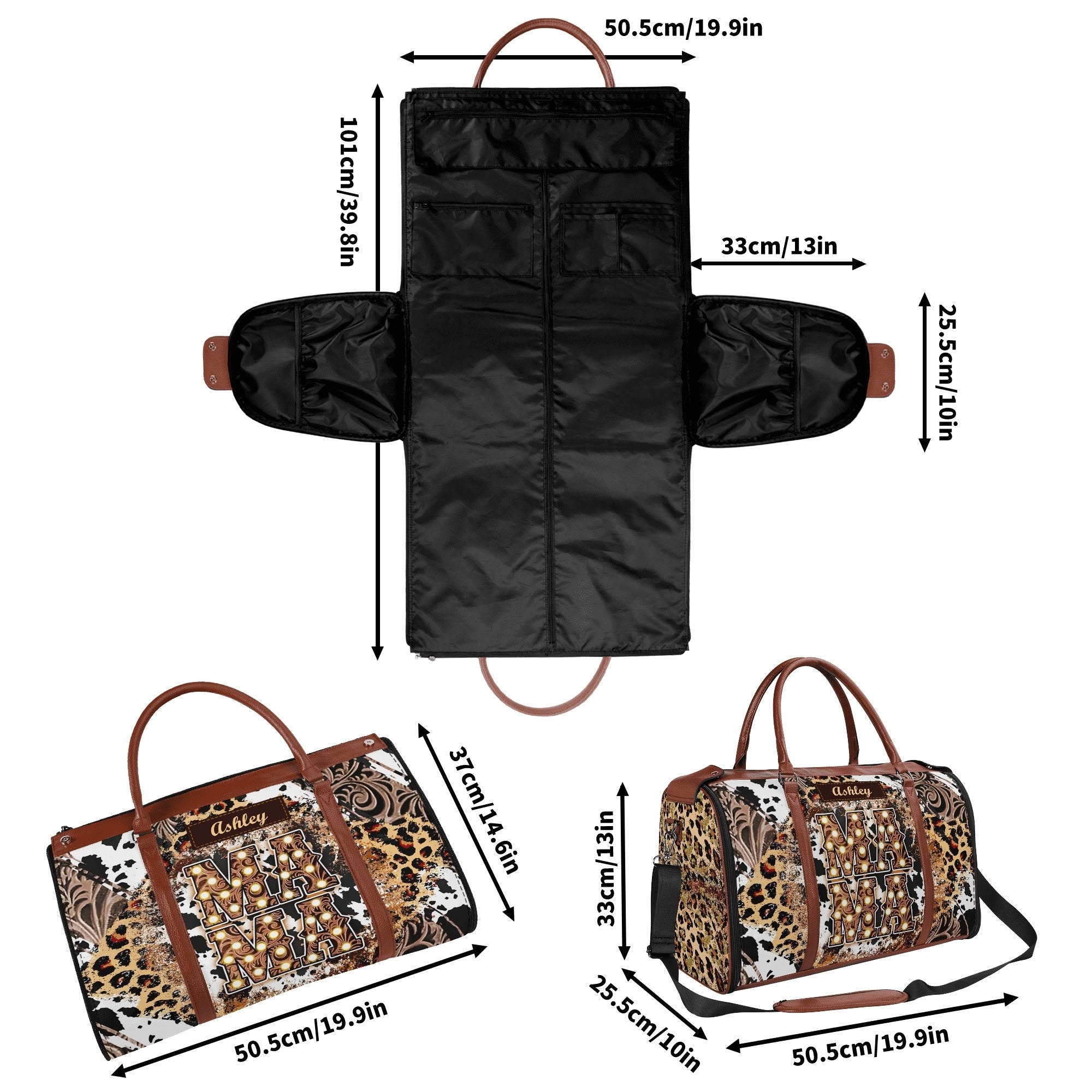 Personalized Leather Duffle Bag Foldable Travel Bag