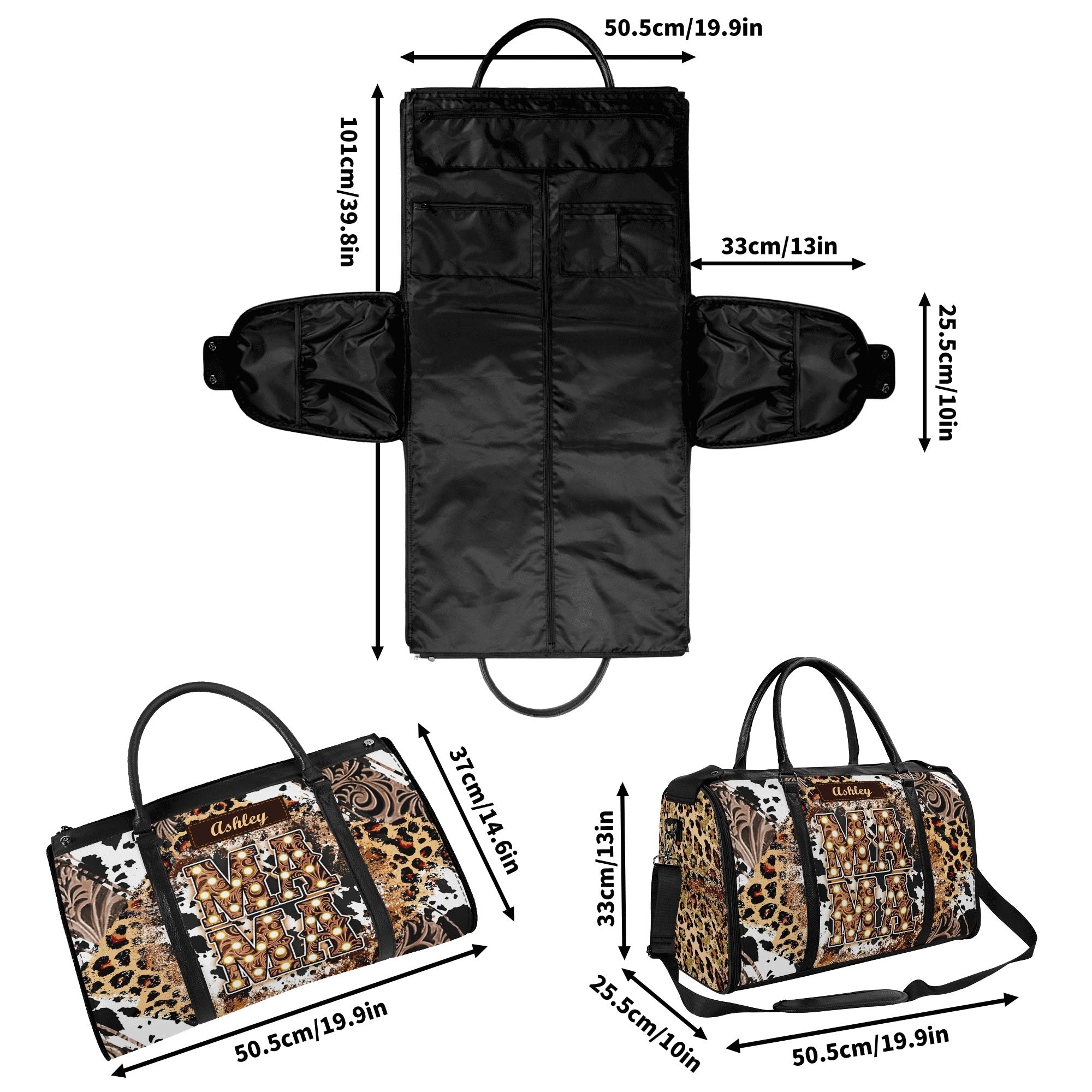 Personalized Leather Duffle Bag Foldable Travel Bag