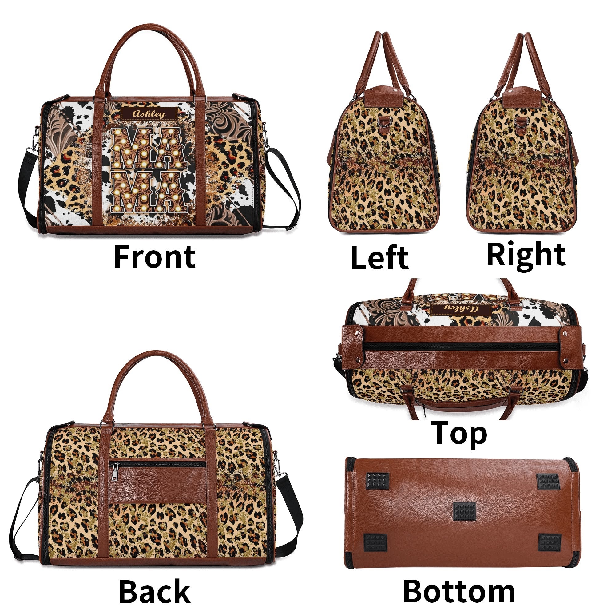Personalized Leather Duffle Bag Foldable Travel Bag