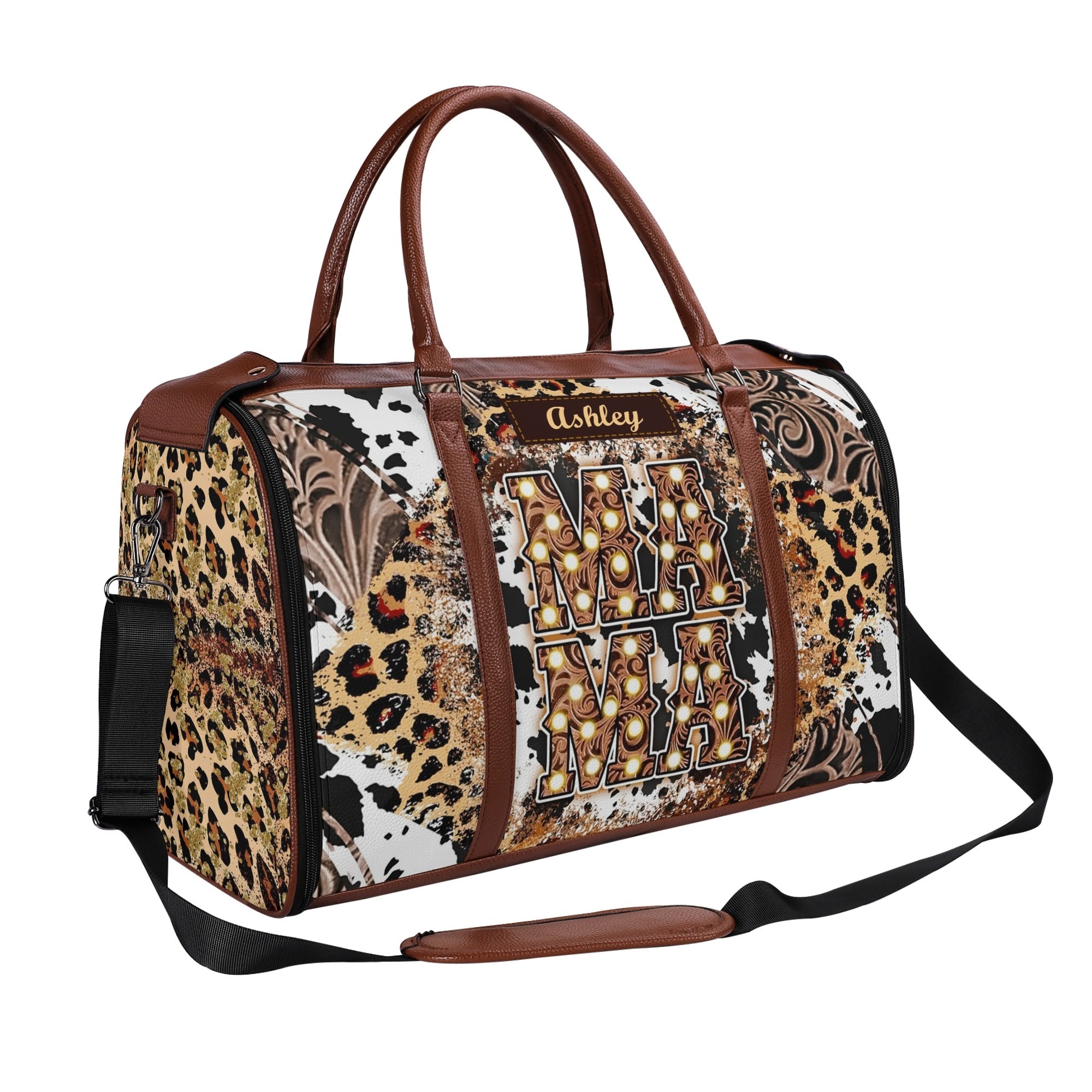 Personalized Leather Duffle Bag Foldable Travel Bag