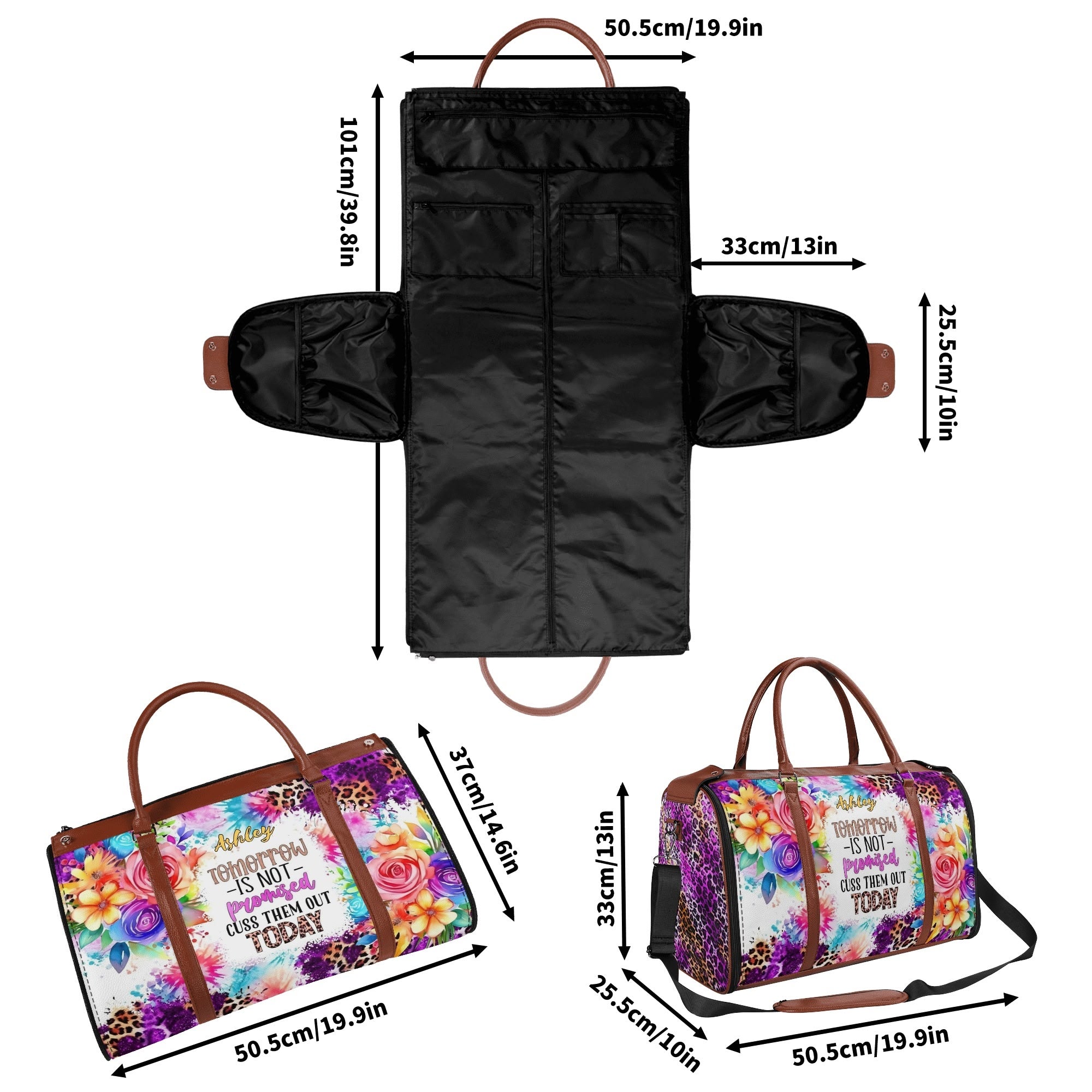 Personalized Leather Duffle Bag Foldable Travel Bag
