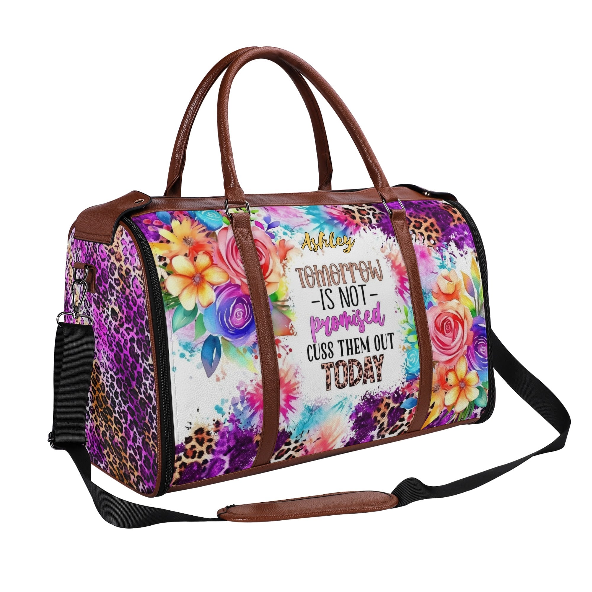 Personalized Leather Duffle Bag Foldable Travel Bag