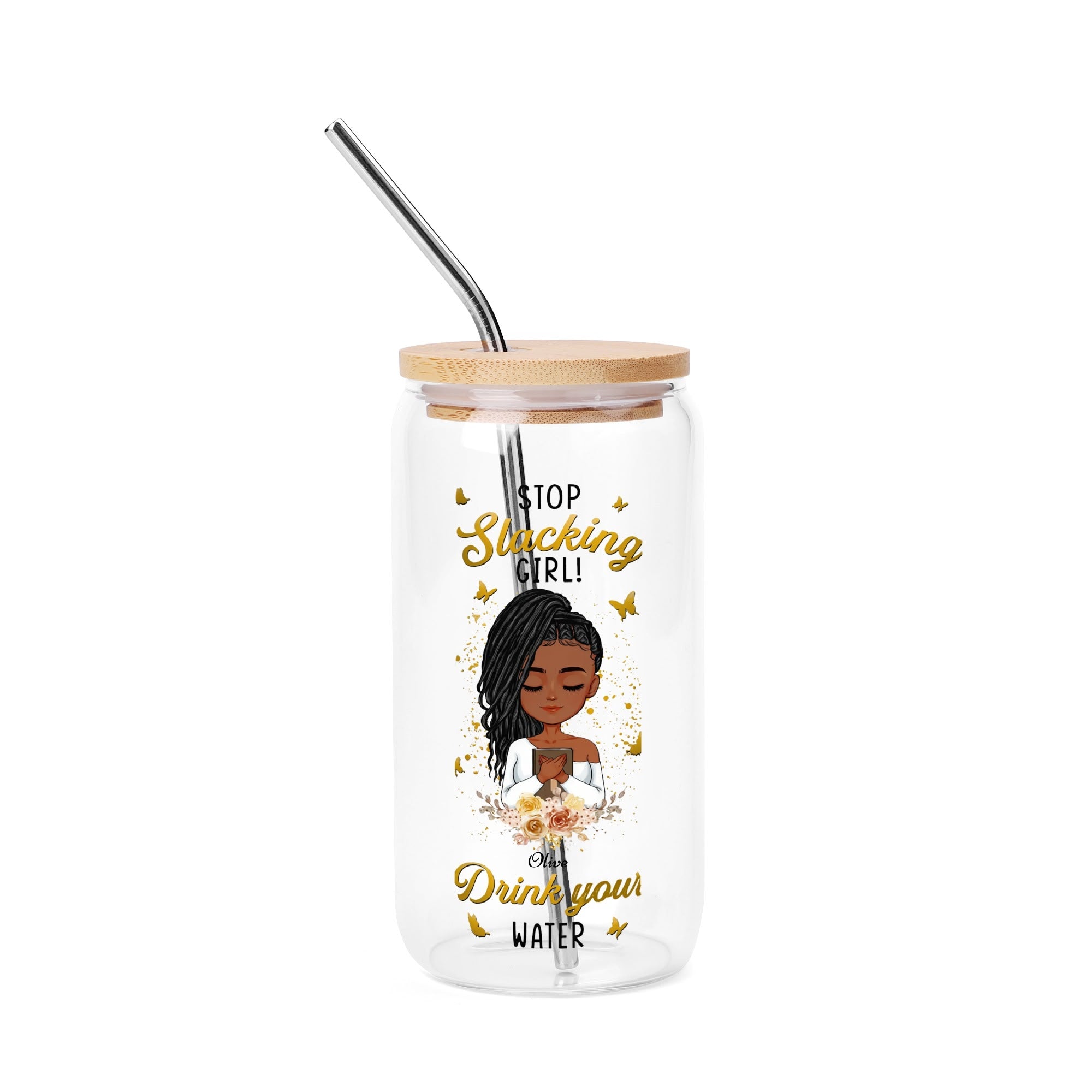 Transparent Bamboo Covered Cup 16oz Glass Cups Furniture with Straw