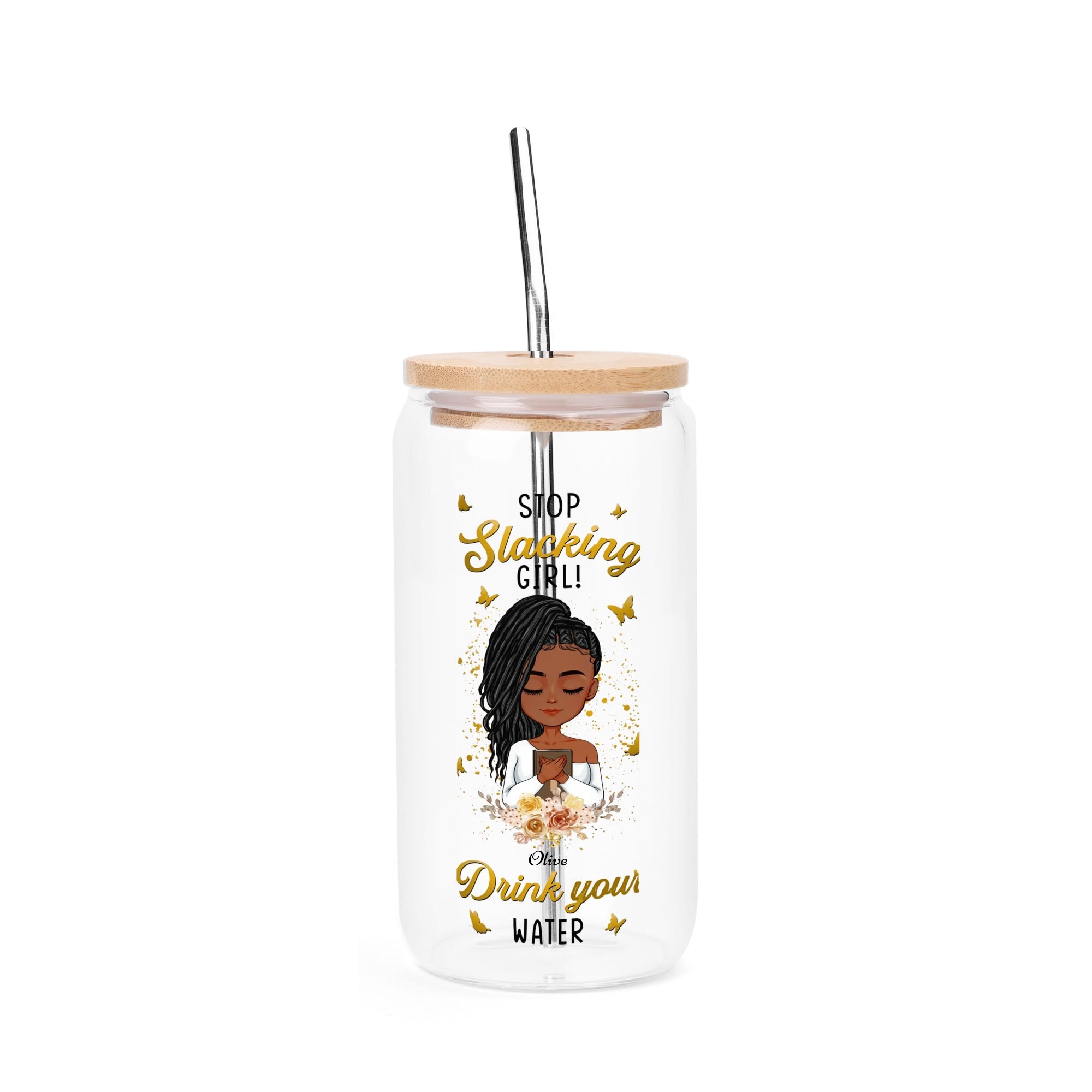 Transparent Bamboo Covered Cup 16oz Glass Cups Furniture with Straw