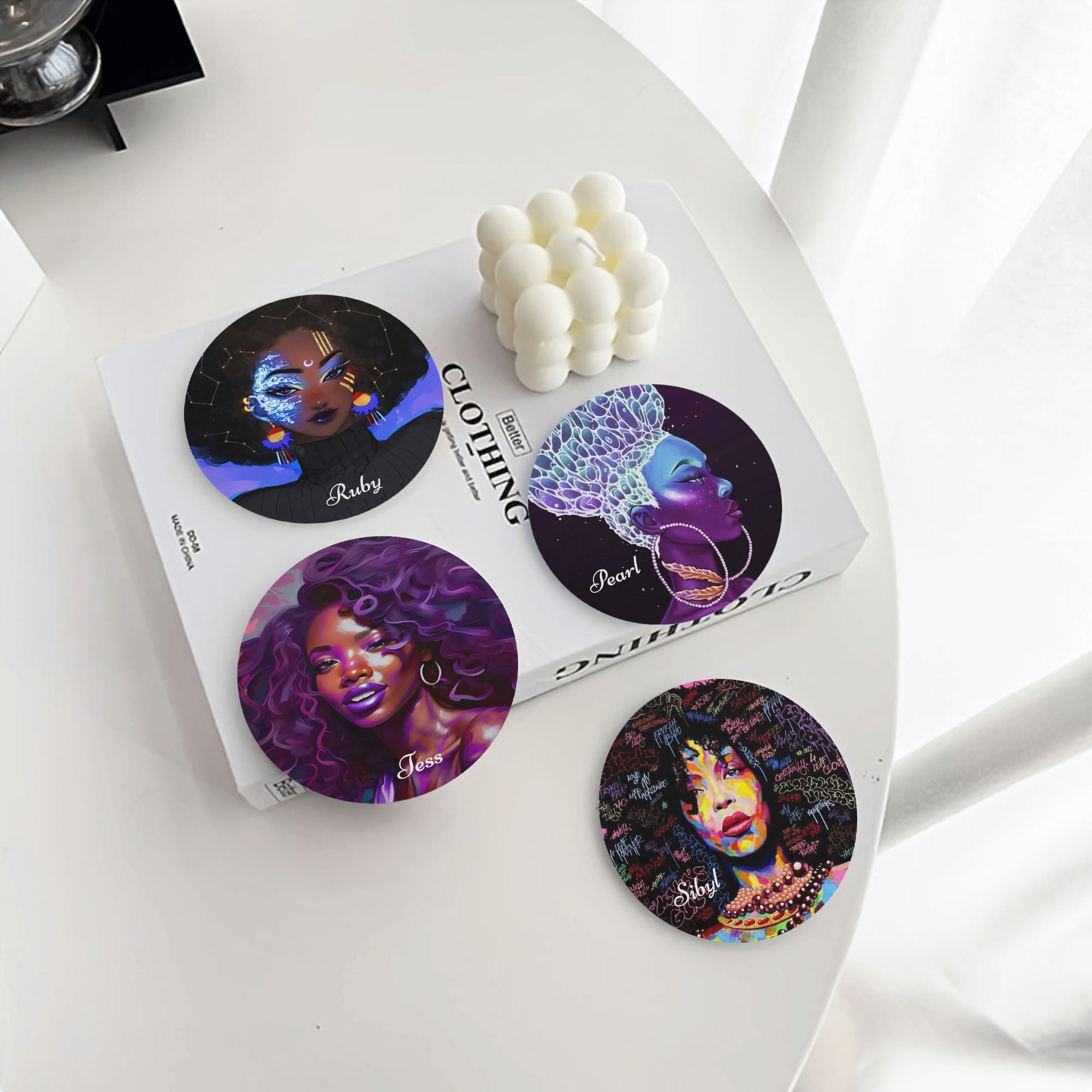 4 Designs Personalzied Round Ceramic Coasters 4 Pcs