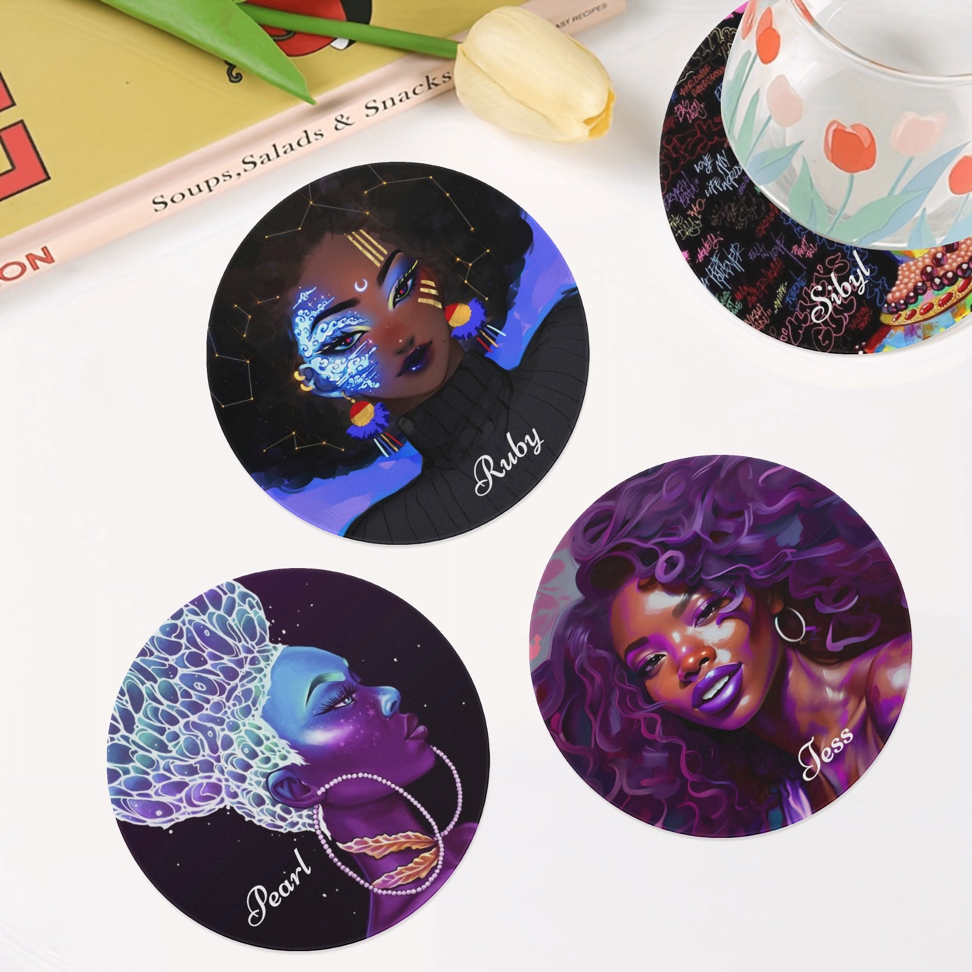 4 Designs Personalzied Round Ceramic Coasters 4 Pcs