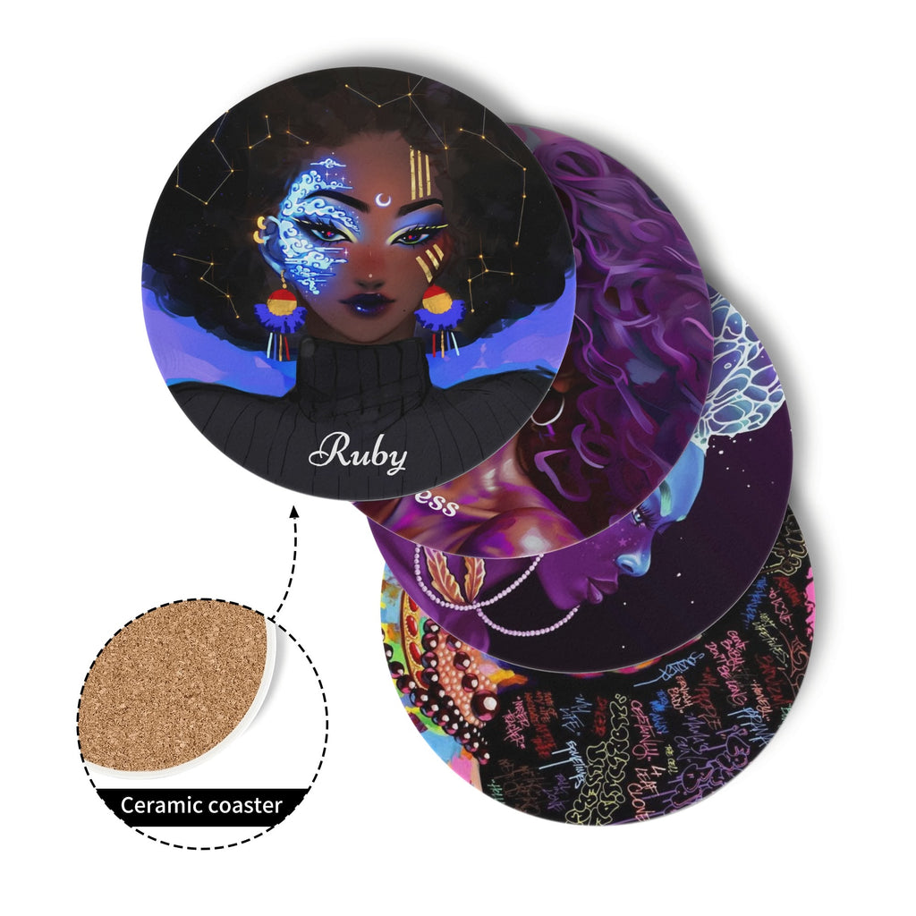 4 Designs Personalzied Round Ceramic Coasters 4 Pcs