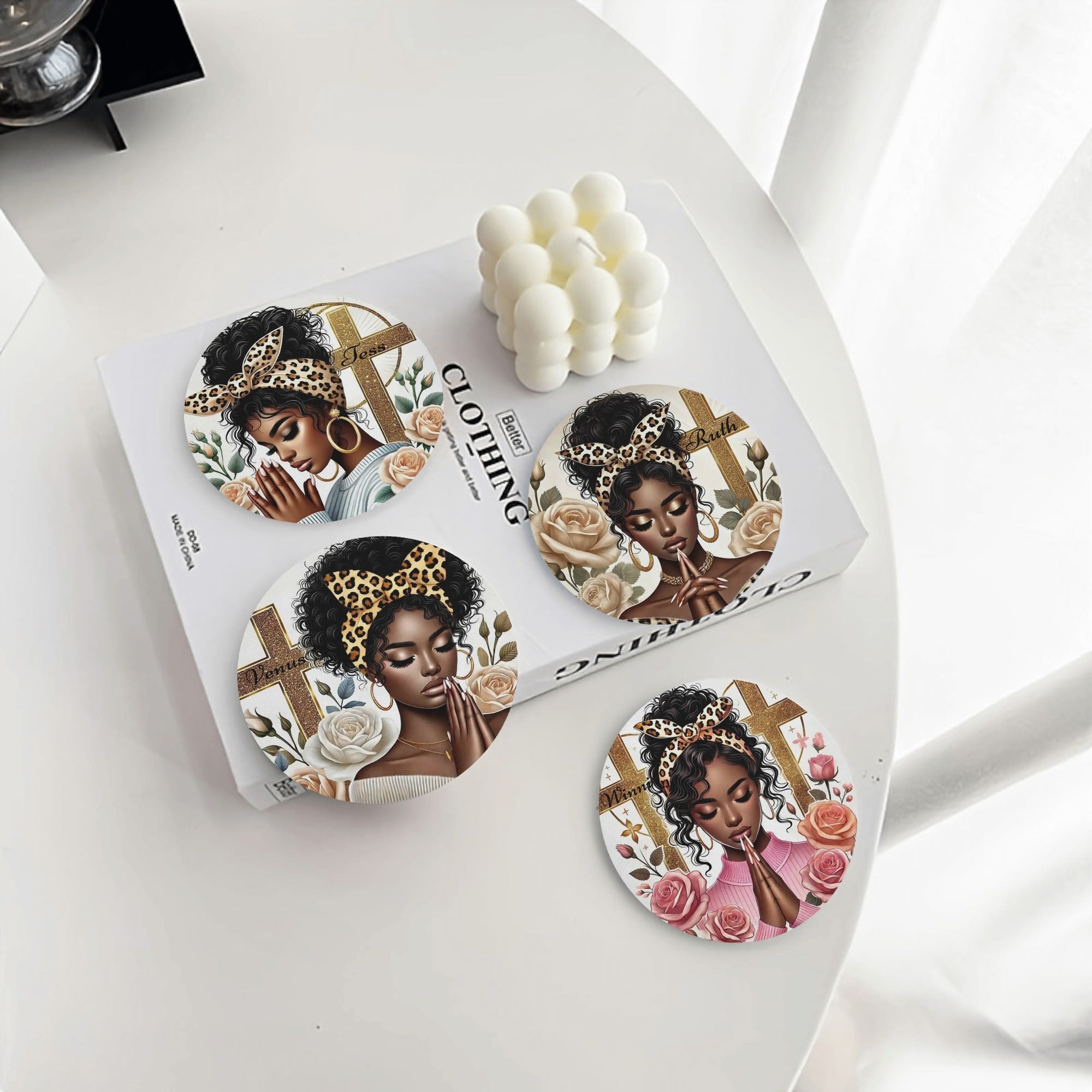 Personalized Round Ceramic Coasters 4 Pcs