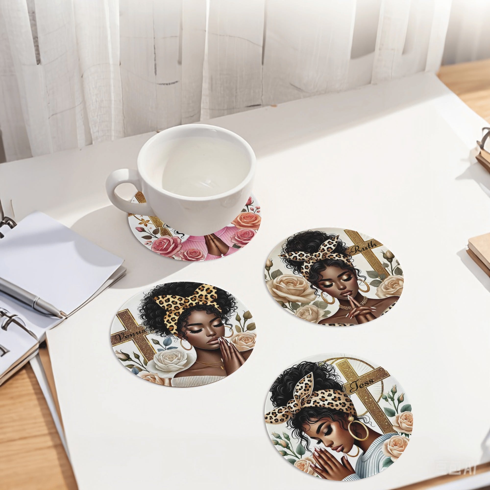 Personalized Round Ceramic Coasters 4 Pcs