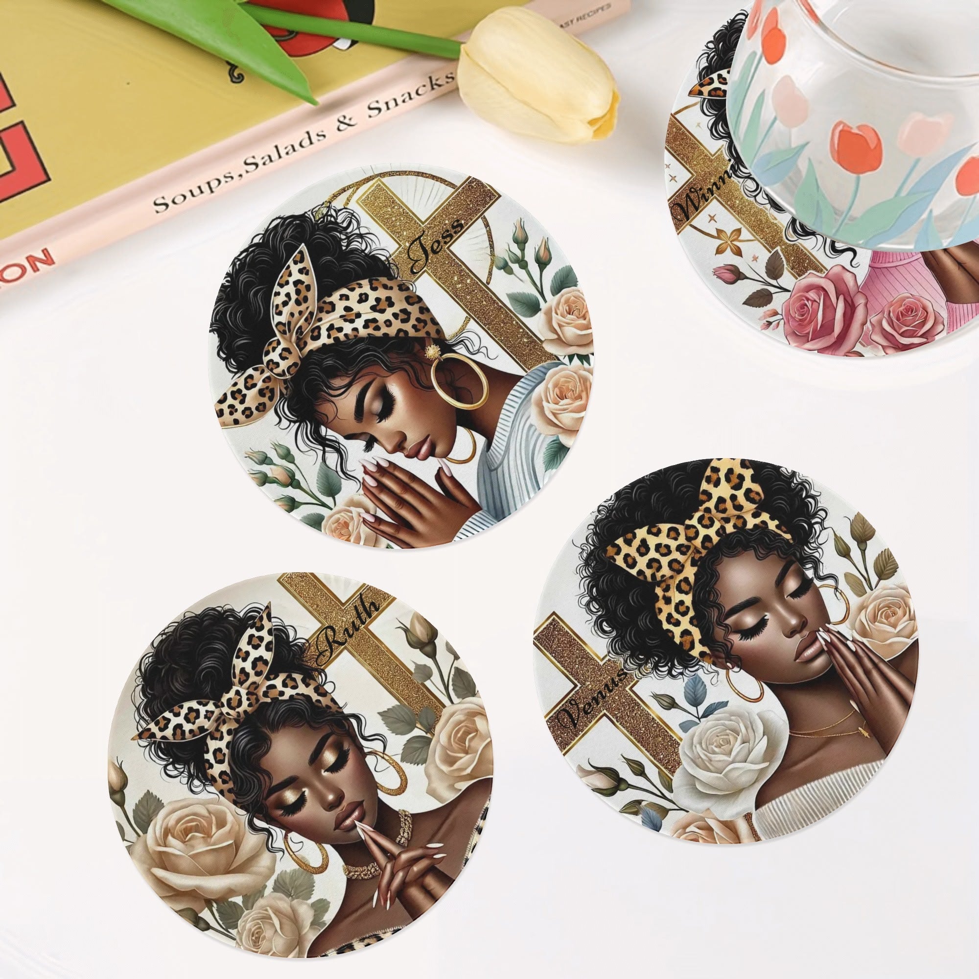 Personalized Round Ceramic Coasters 4 Pcs