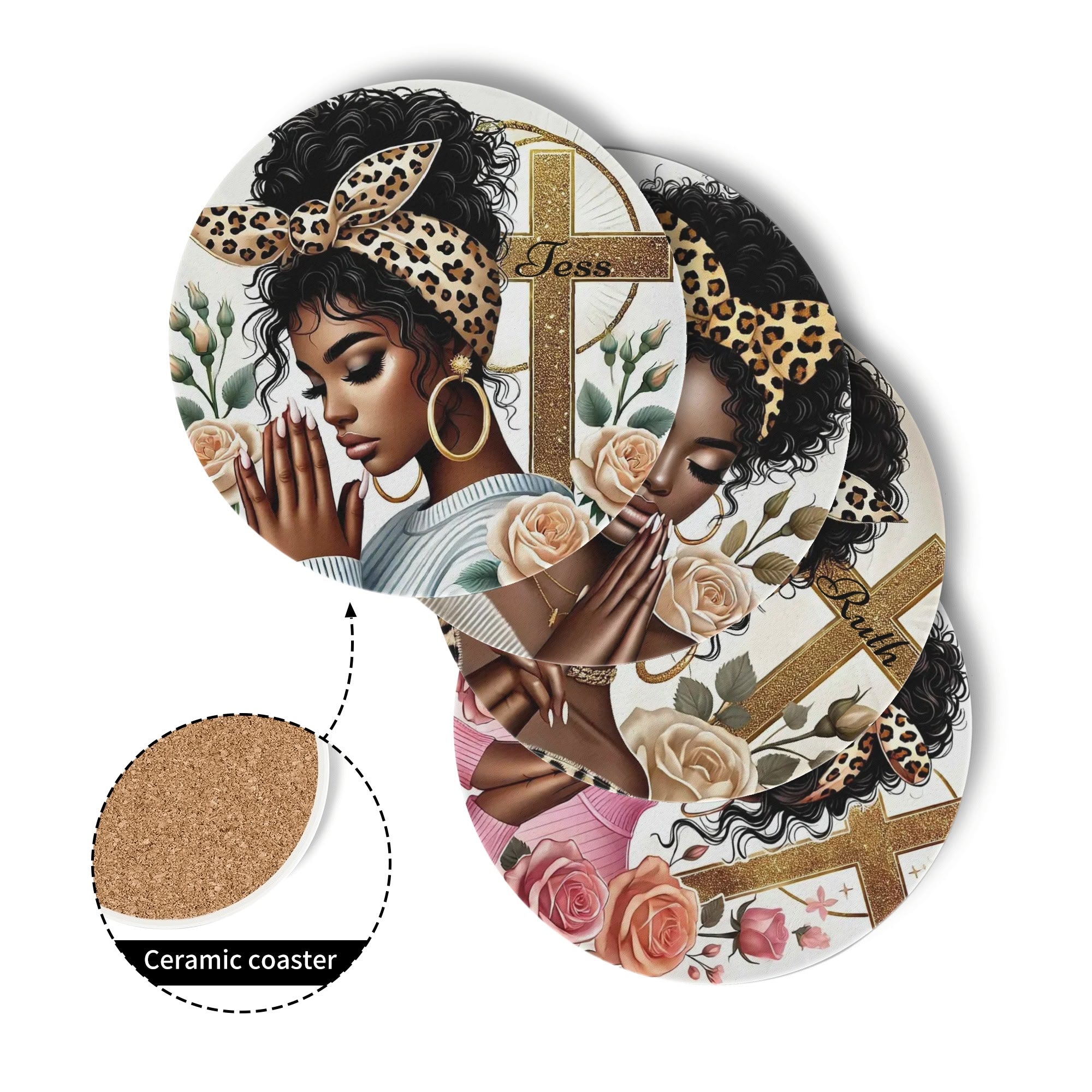 Personalized Round Ceramic Coasters 4 Pcs