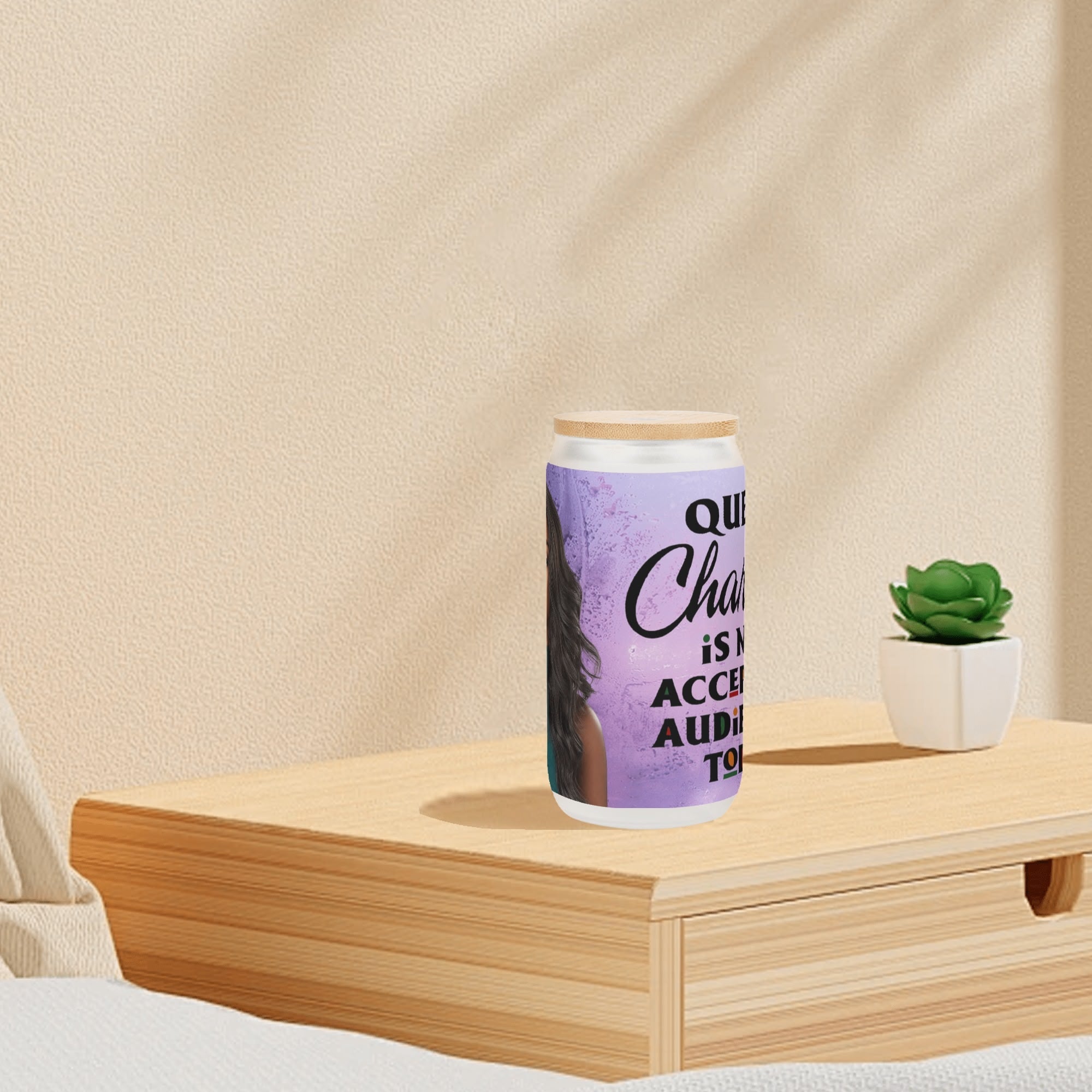 Frosted 16oz Glass Cups with Bamboo Lid Beer Can Tumbler