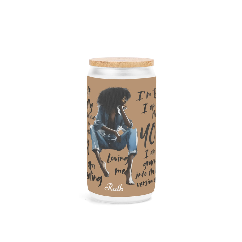 Frosted 16oz Glass Cups with Bamboo Lid Beer Can Tumbler