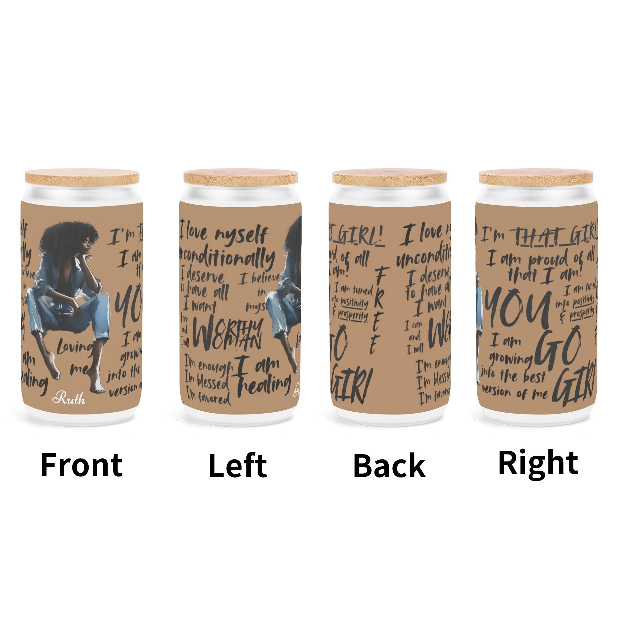 Frosted 16oz Glass Cups with Bamboo Lid Beer Can Tumbler