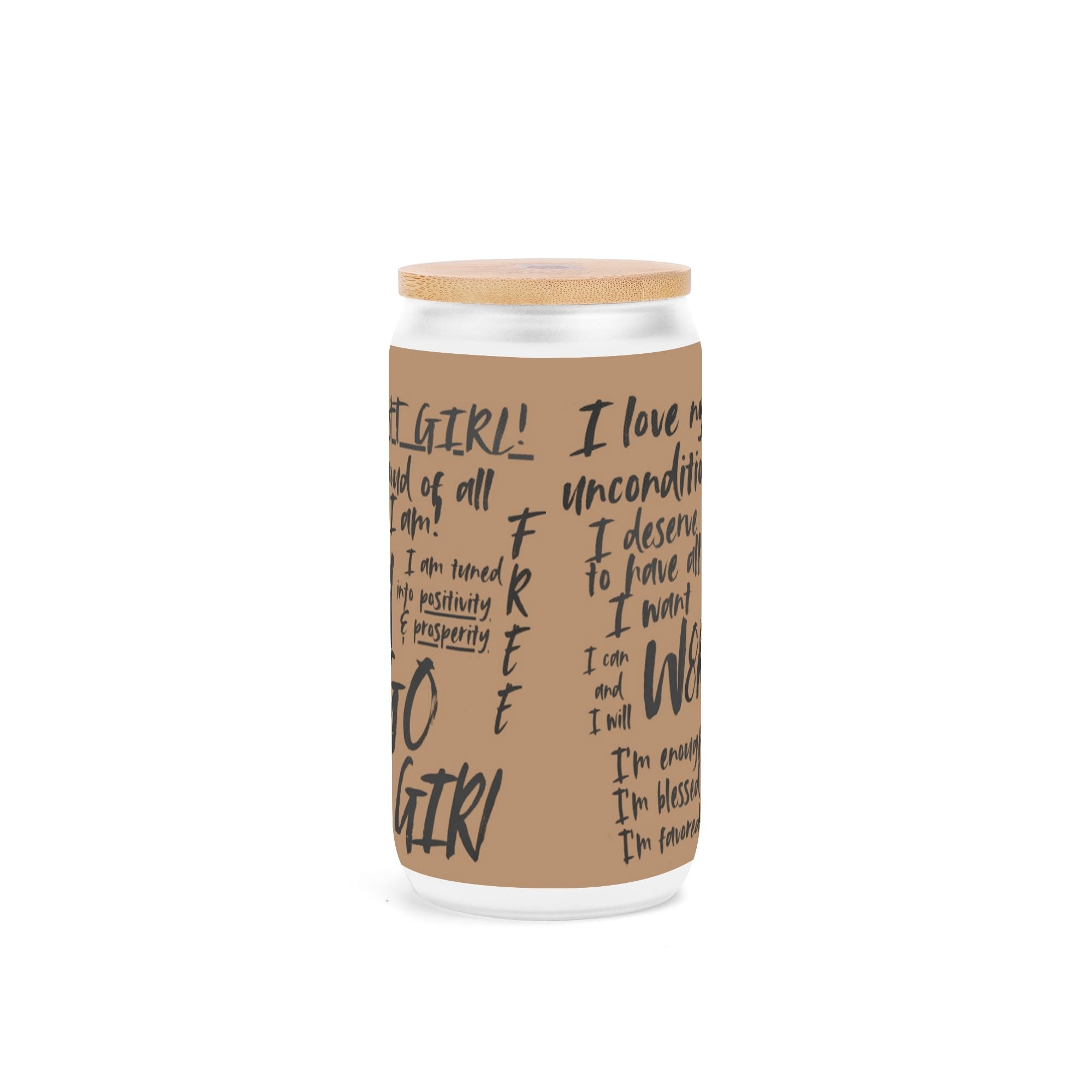 Frosted 16oz Glass Cups with Bamboo Lid Beer Can Tumbler