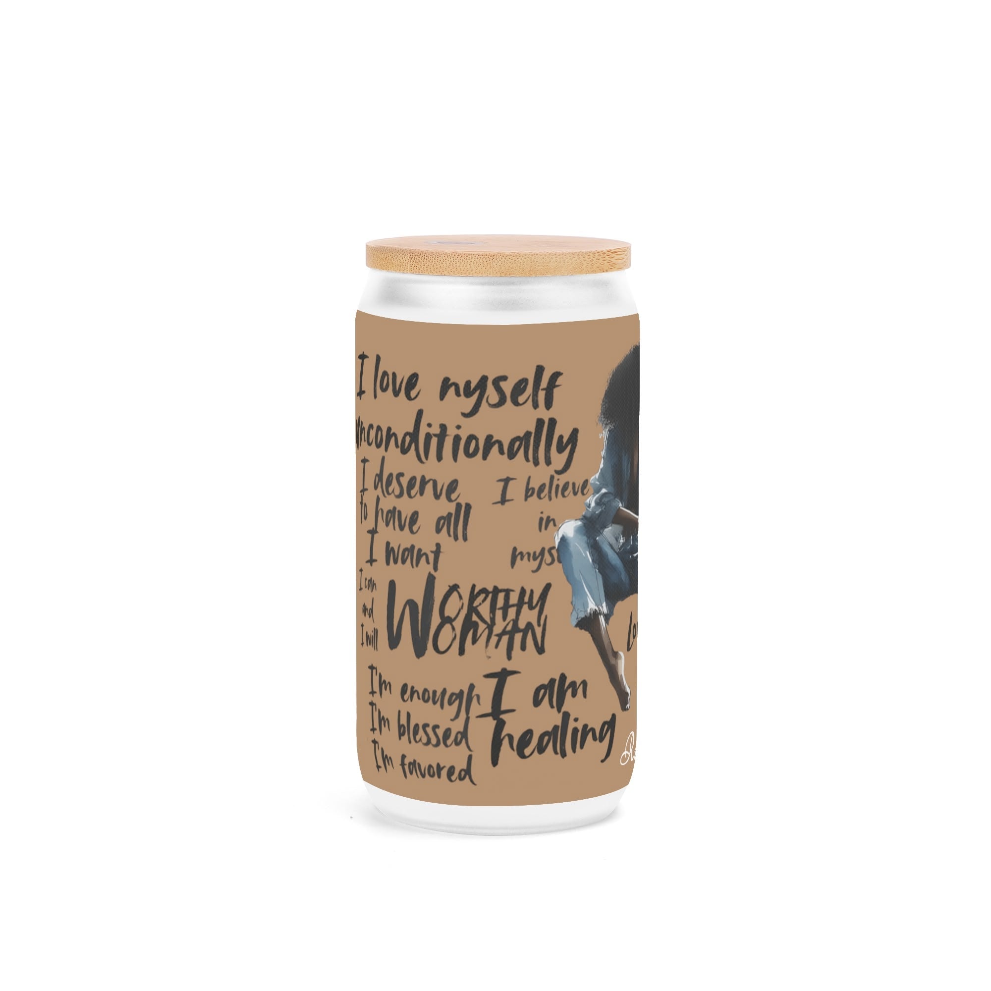 Frosted 16oz Glass Cups with Bamboo Lid Beer Can Tumbler