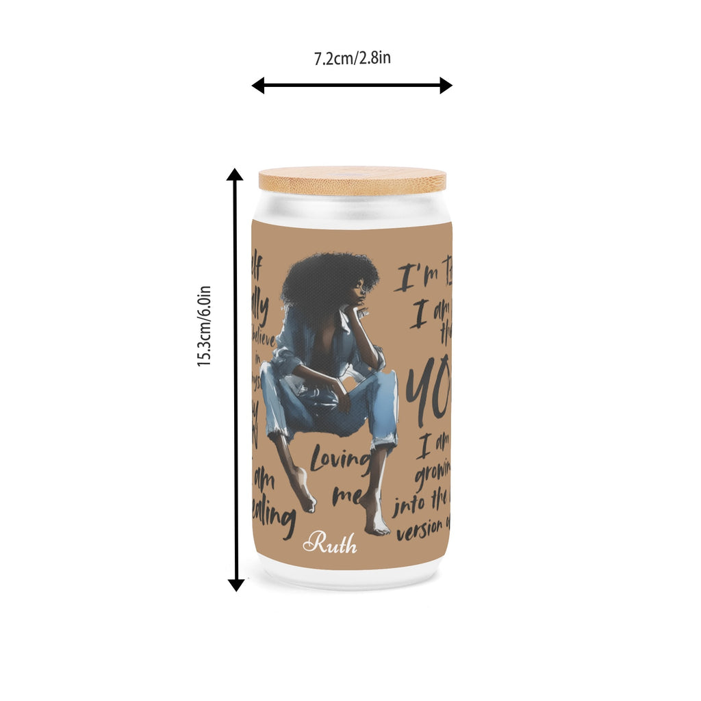 Frosted 16oz Glass Cups with Bamboo Lid Beer Can Tumbler
