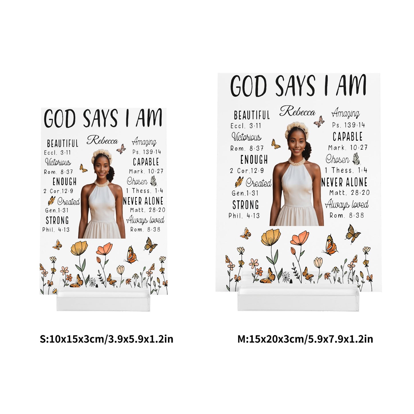 God Says I am Personalized Name Acrylic Table Sign Stand with Base