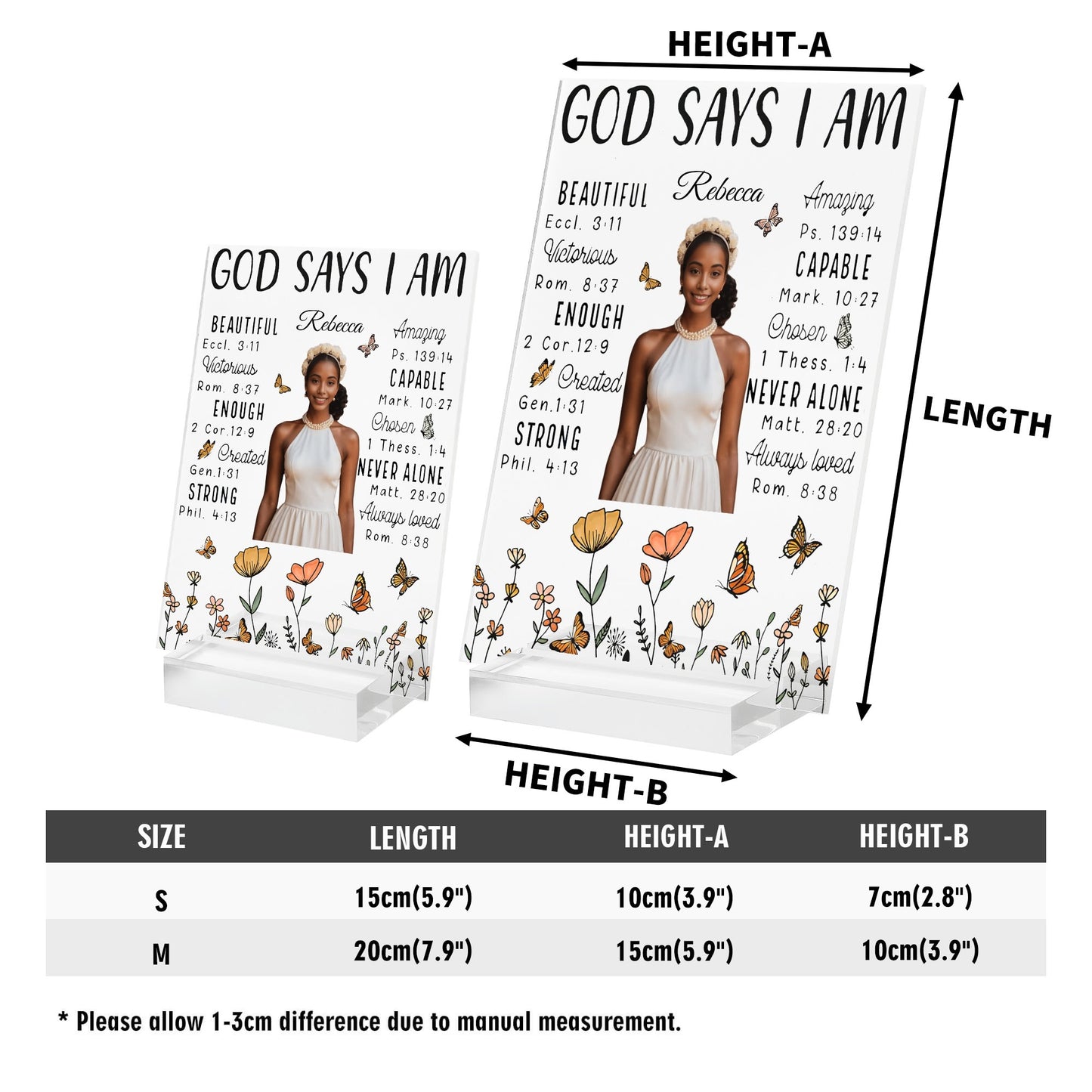 God Says I am Personalized Name Acrylic Table Sign Stand with Base