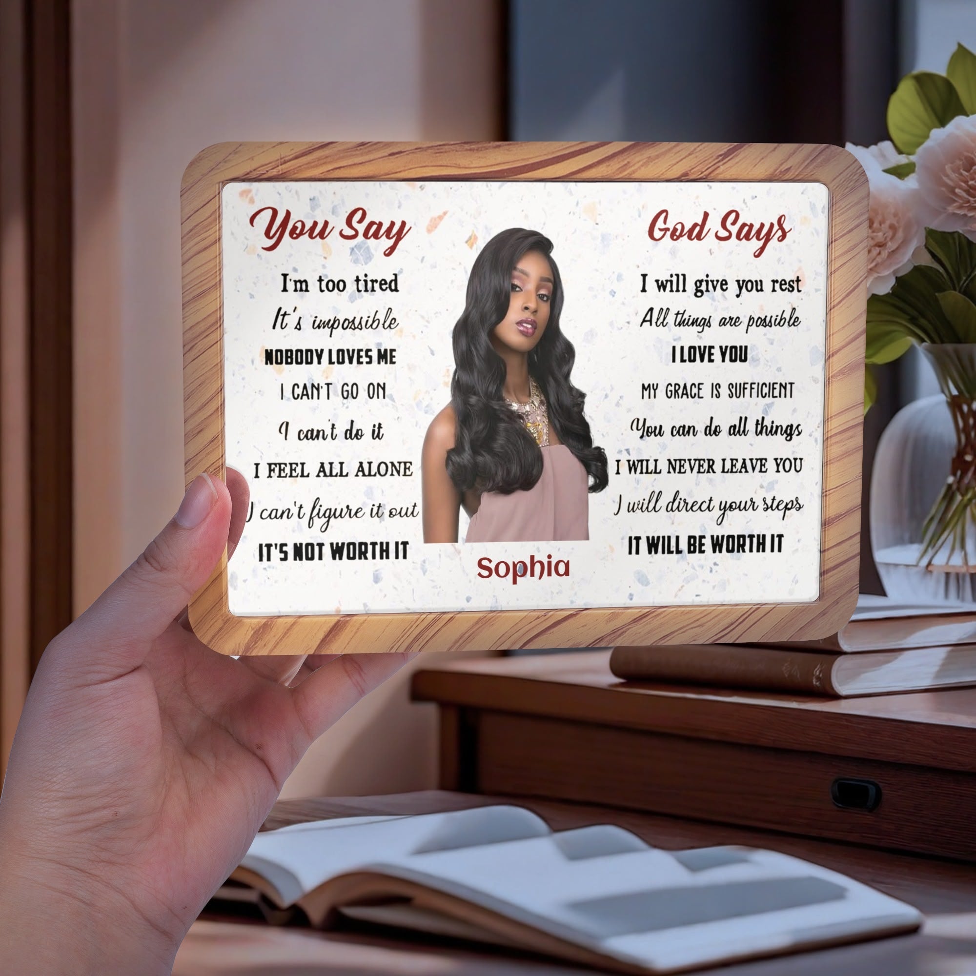 You Say... God Says... Personalized Horizontal Acrylic Photo Frame