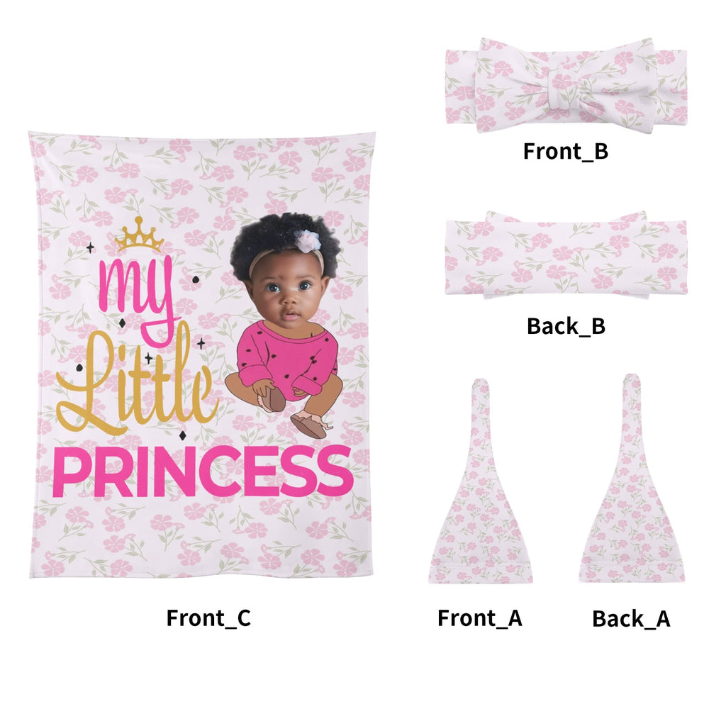 Personalized Baby Newborn 3 Pcs for Beanie Baby Hat Hairband Blanket