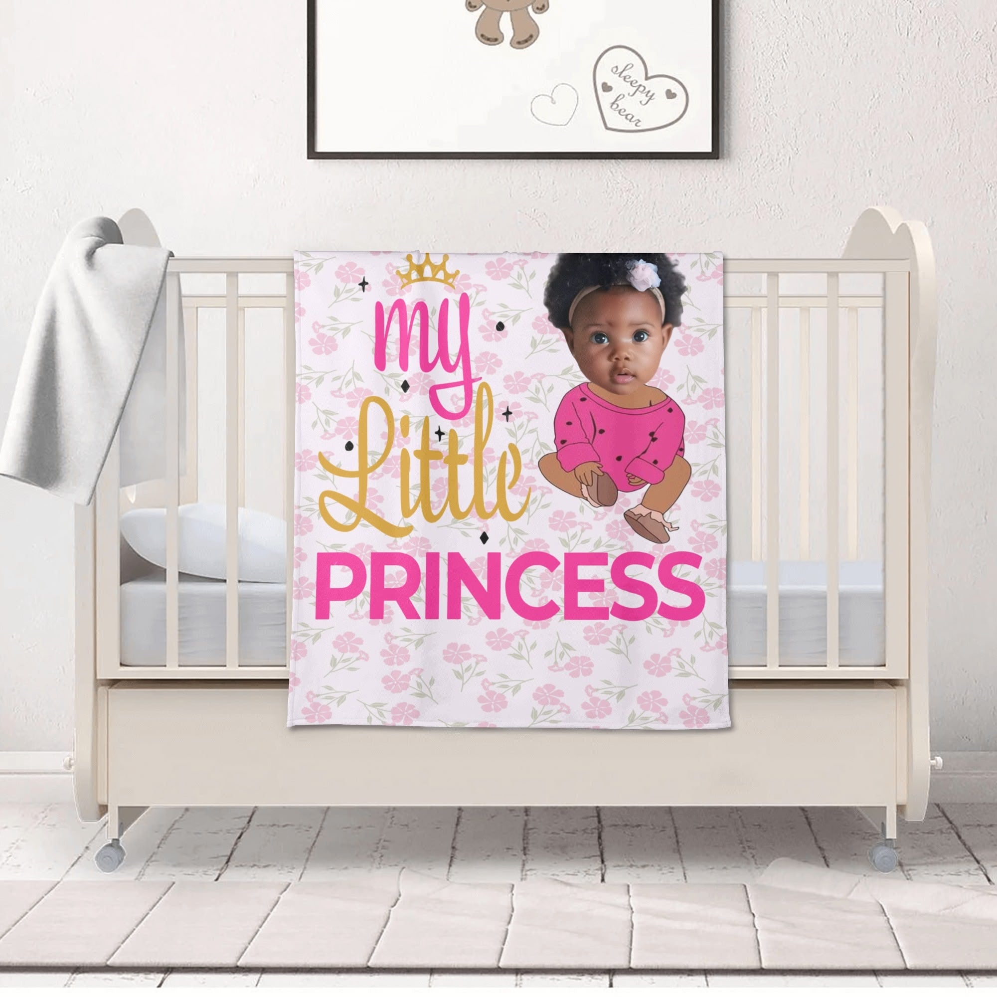 Personalized Baby Newborn 3 Pcs for Beanie Baby Hat Hairband Blanket