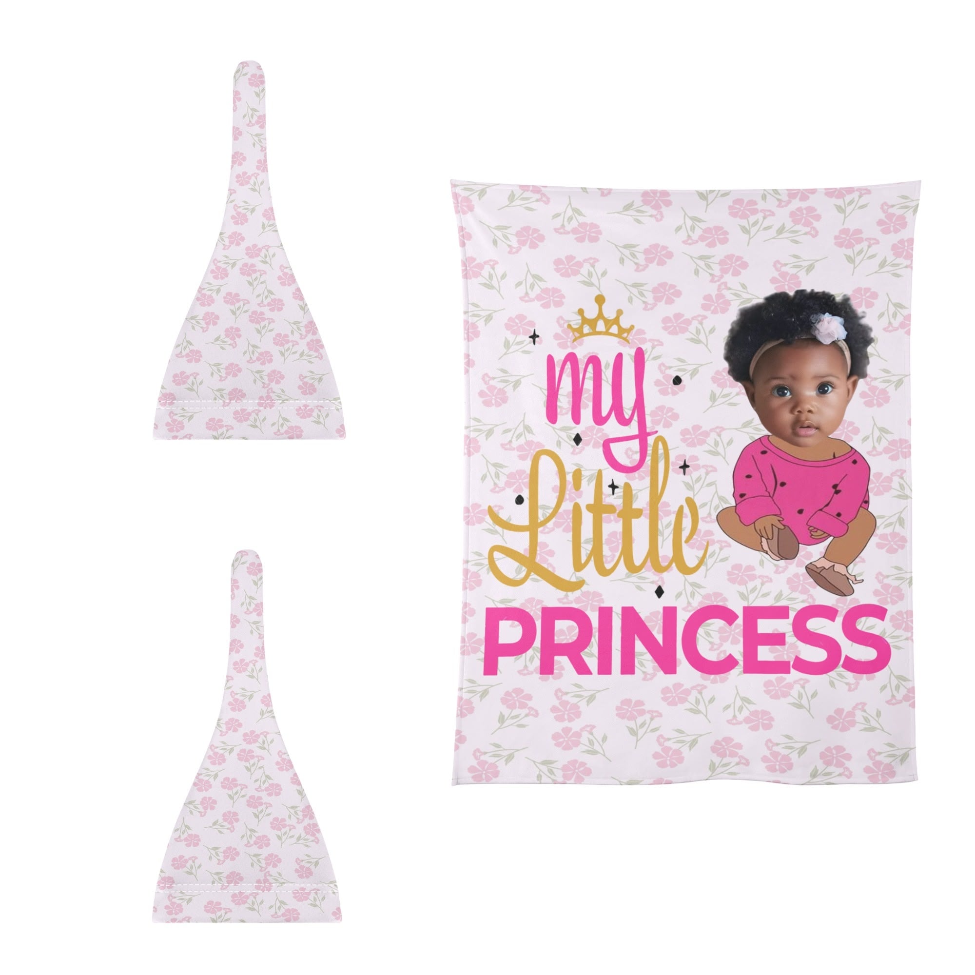Personalized Baby Newborn 3 Pcs for Beanie Baby Hat Hairband Blanket