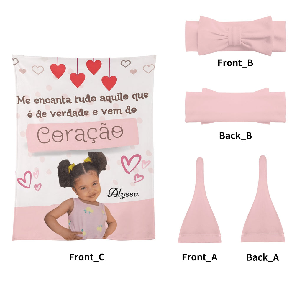 Personalized Baby Newborn 3 Pcs for Beanie Baby Hat Hairband Blanket