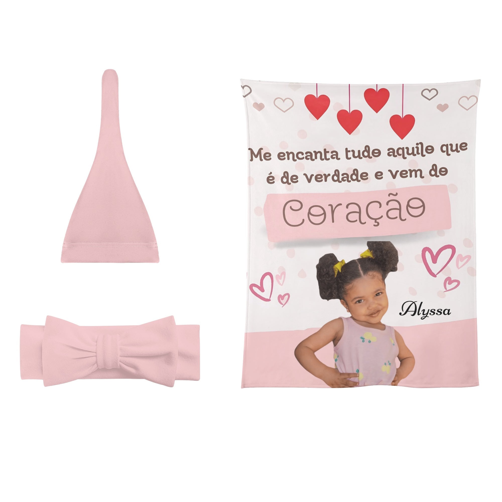 Personalized Baby Newborn 3 Pcs for Beanie Baby Hat Hairband Blanket