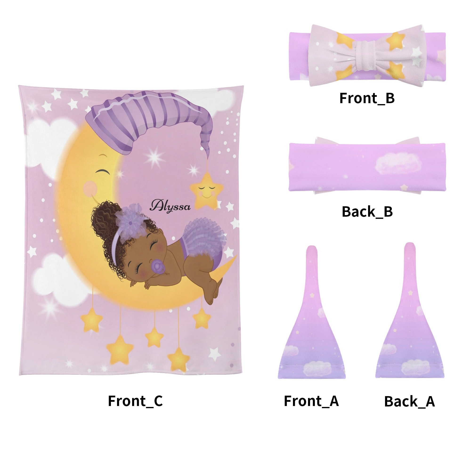 Personalized Baby Newborn 3 Pcs for Beanie Baby Hat Hairband Blanket