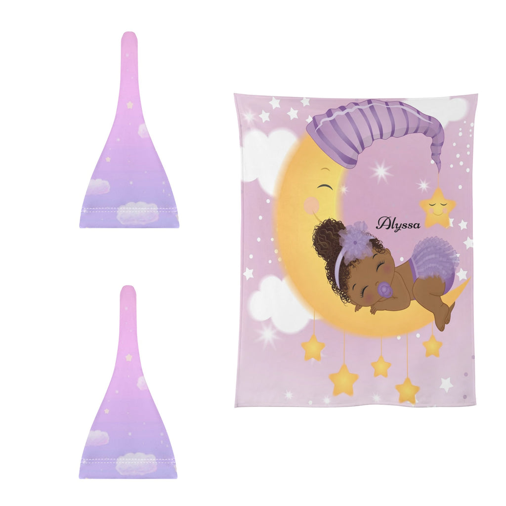 Personalized Baby Newborn 3 Pcs for Beanie Baby Hat Hairband Blanket