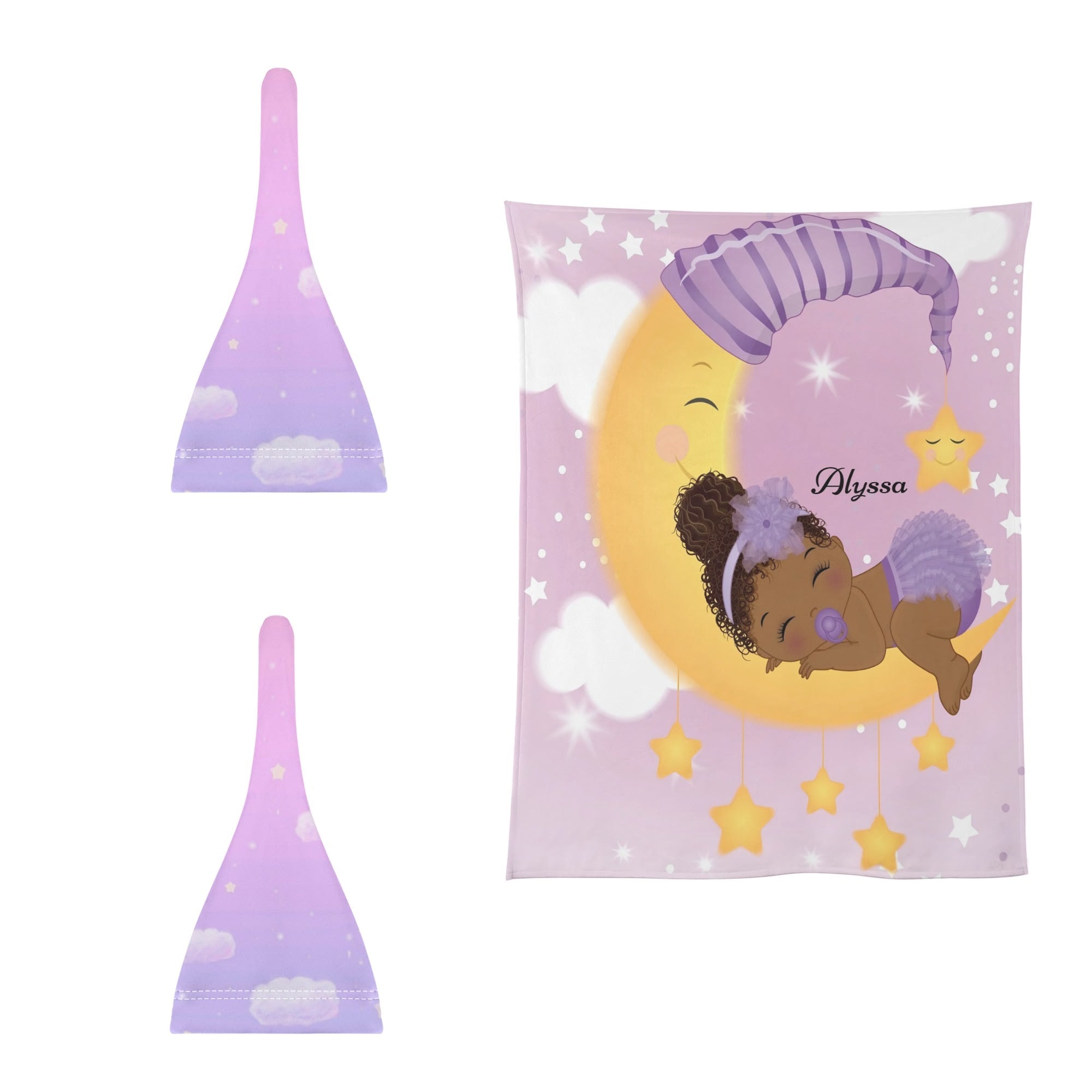 Personalized Baby Newborn 3 Pcs for Beanie Baby Hat Hairband Blanket