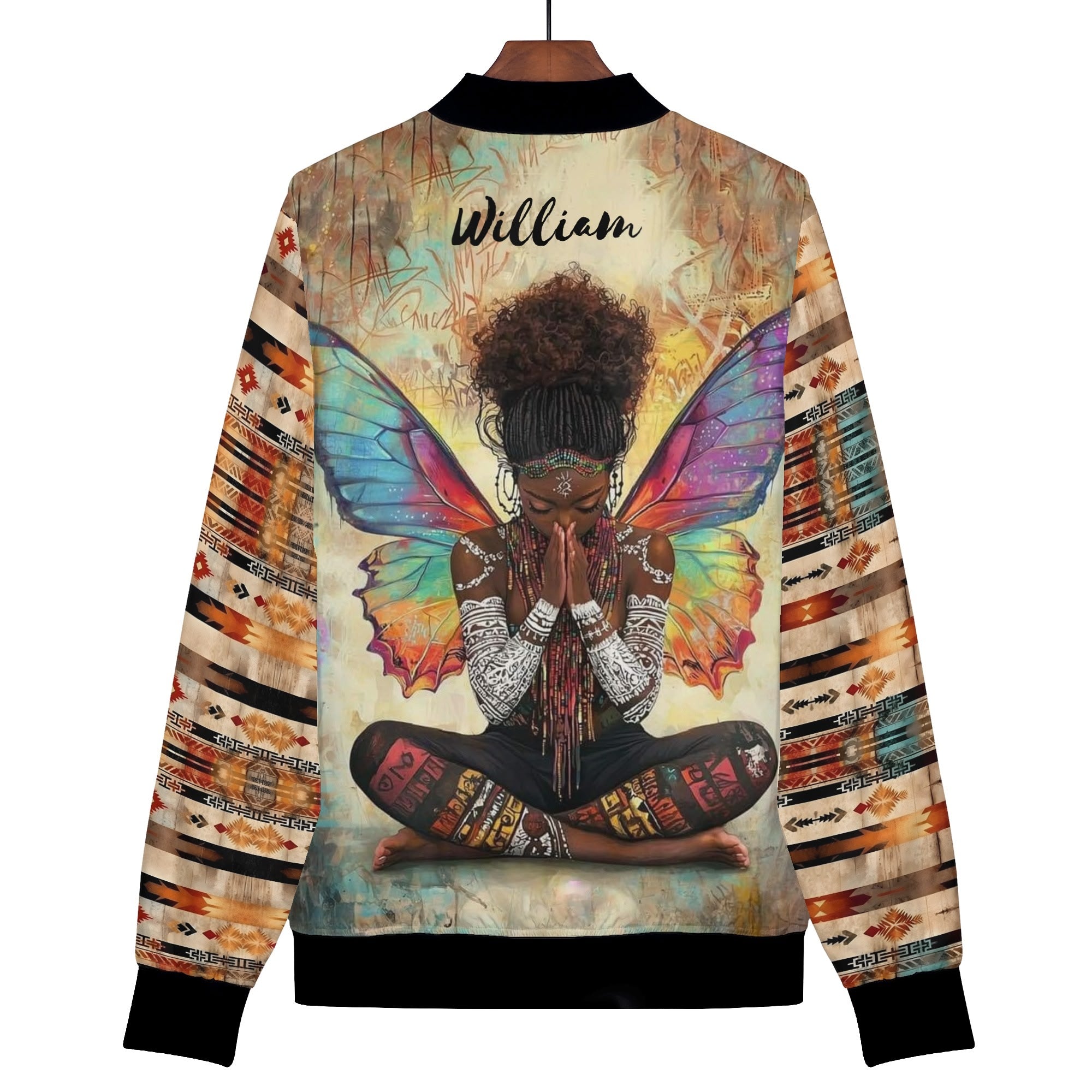 Black Butterfly Zip Up Print Bomber Jacket