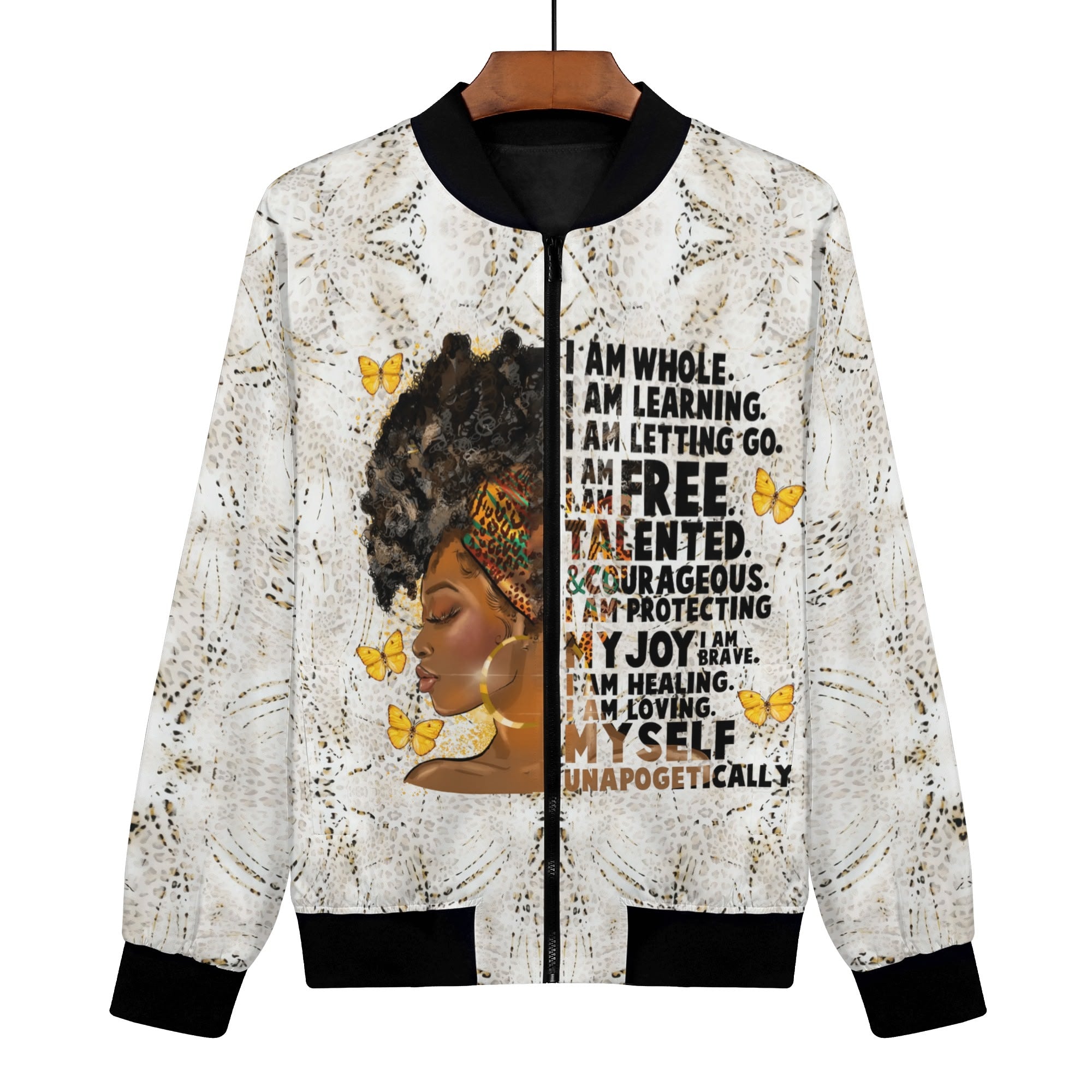 Womens Zip Up Print Bomber Jacket