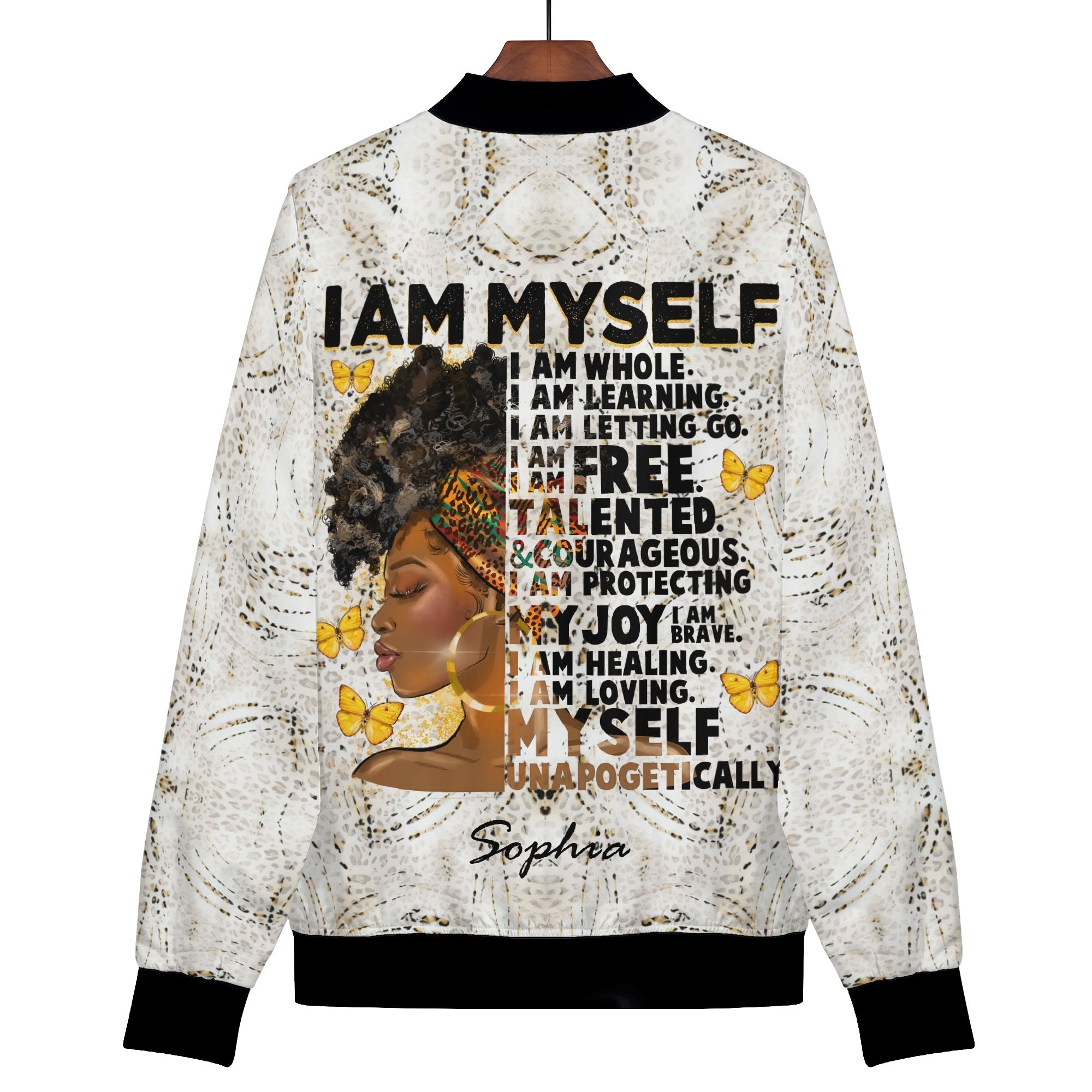 Womens Zip Up Print Bomber Jacket