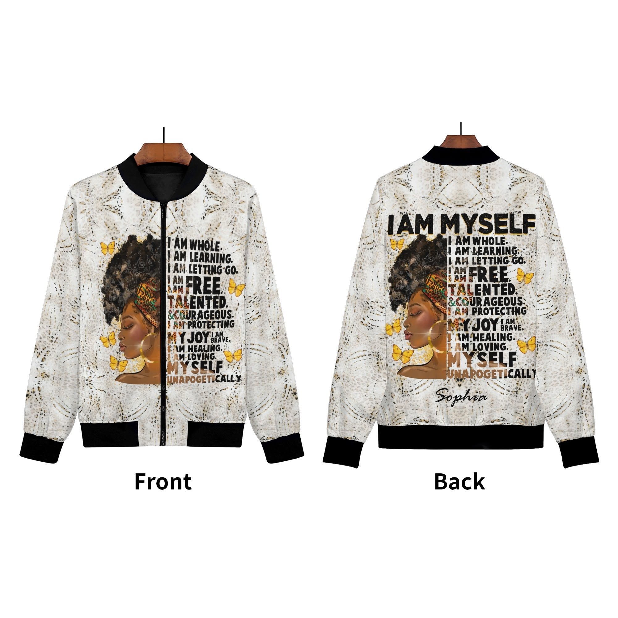 Womens Zip Up Print Bomber Jacket