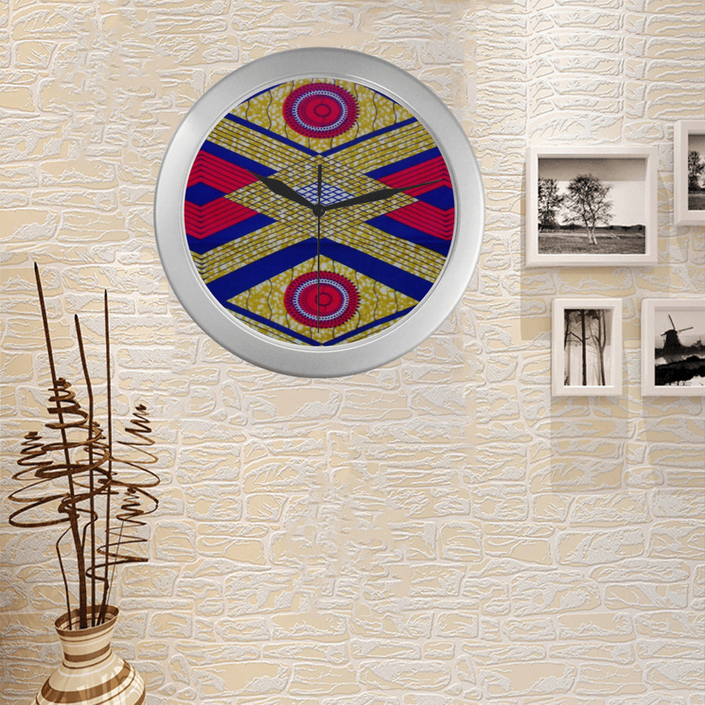 African Print 3 Silver Color Wall Clock