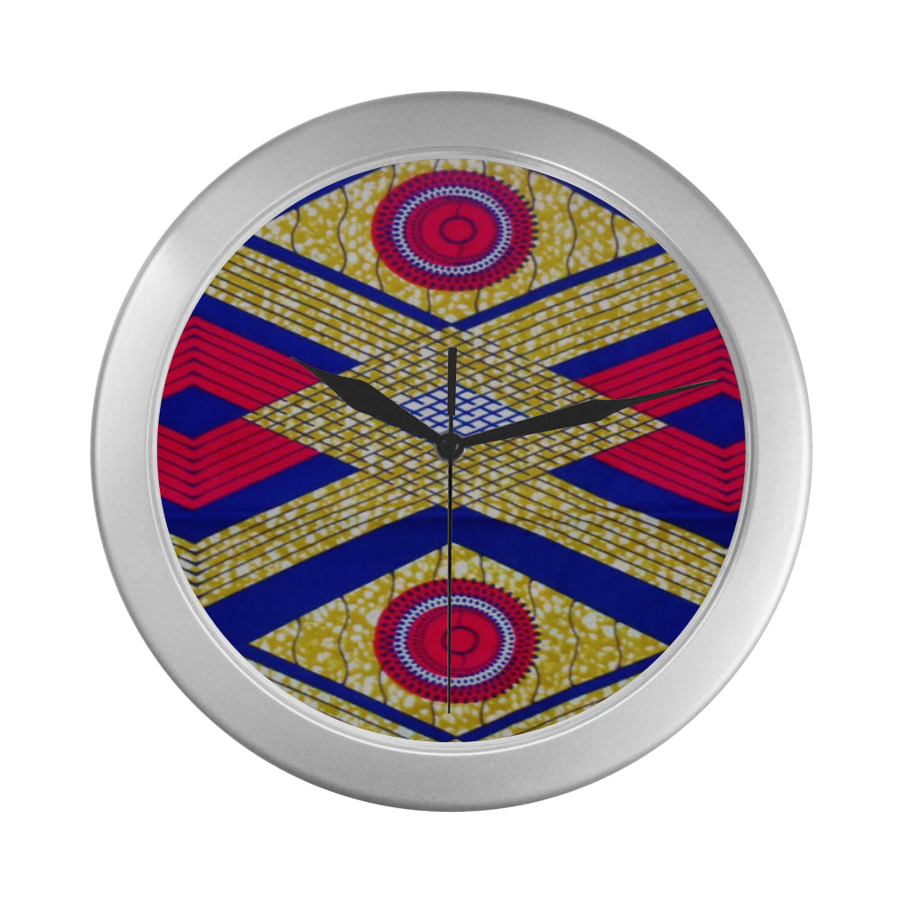 African Print 3 Silver Color Wall Clock